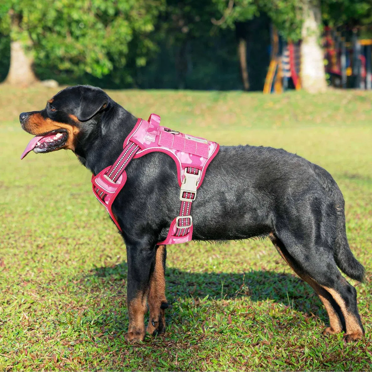 Haapaw Arnés táctico resistente para perros grandes, arnés ajustable para mascotas, reflectante, de fácil control, arnés para perros de trabajo, grande, camuflaje rosa