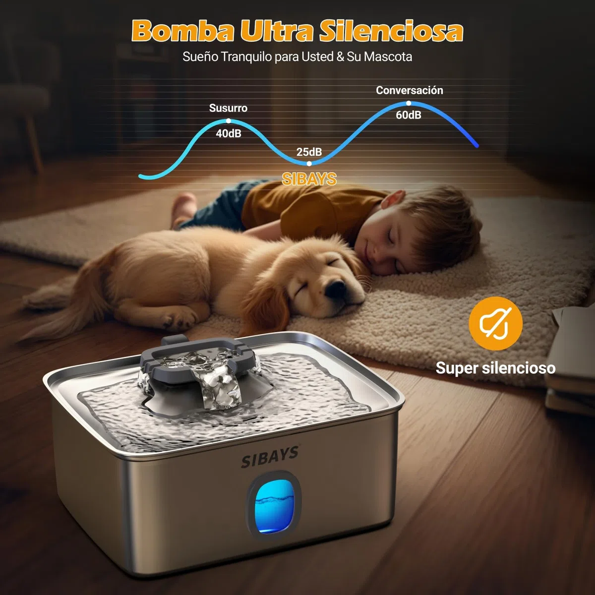 Sibays 15L Bebedero Perro Grande, Fuente para Gatos Acero Inoxidable con Ventana Visible & LED Inteligente, Bebedero Automático y Súper Silencioso para Varias Mascotas, Fácil de Limpiar, FS76