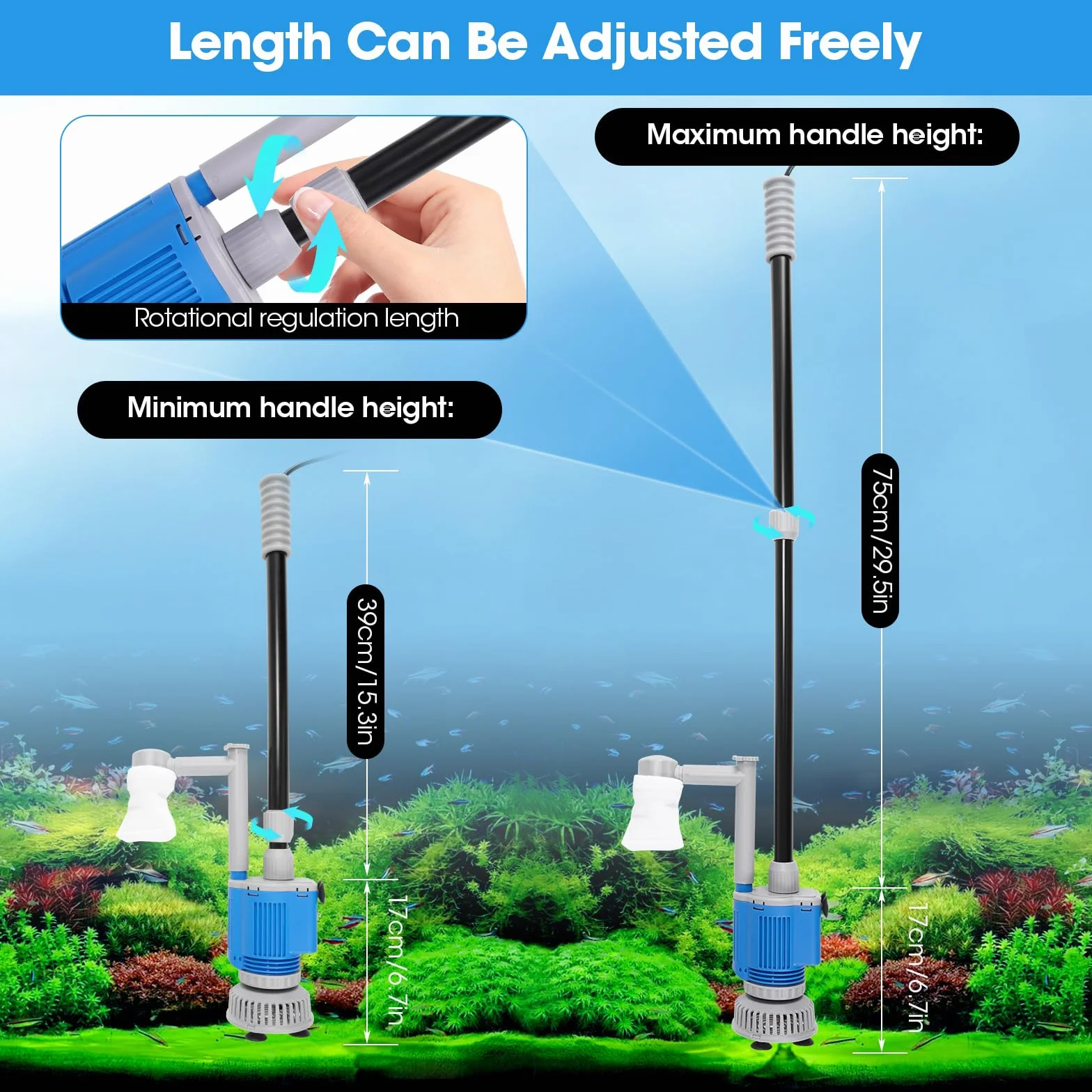 Weigudoc 6 en 1 Aspirador Acuario Electrico, Limpiador de Grava de Acuario Eléctrico, Kit de Aspirador Automático para Acuario para Cambiar de Agua y Lavar Arena