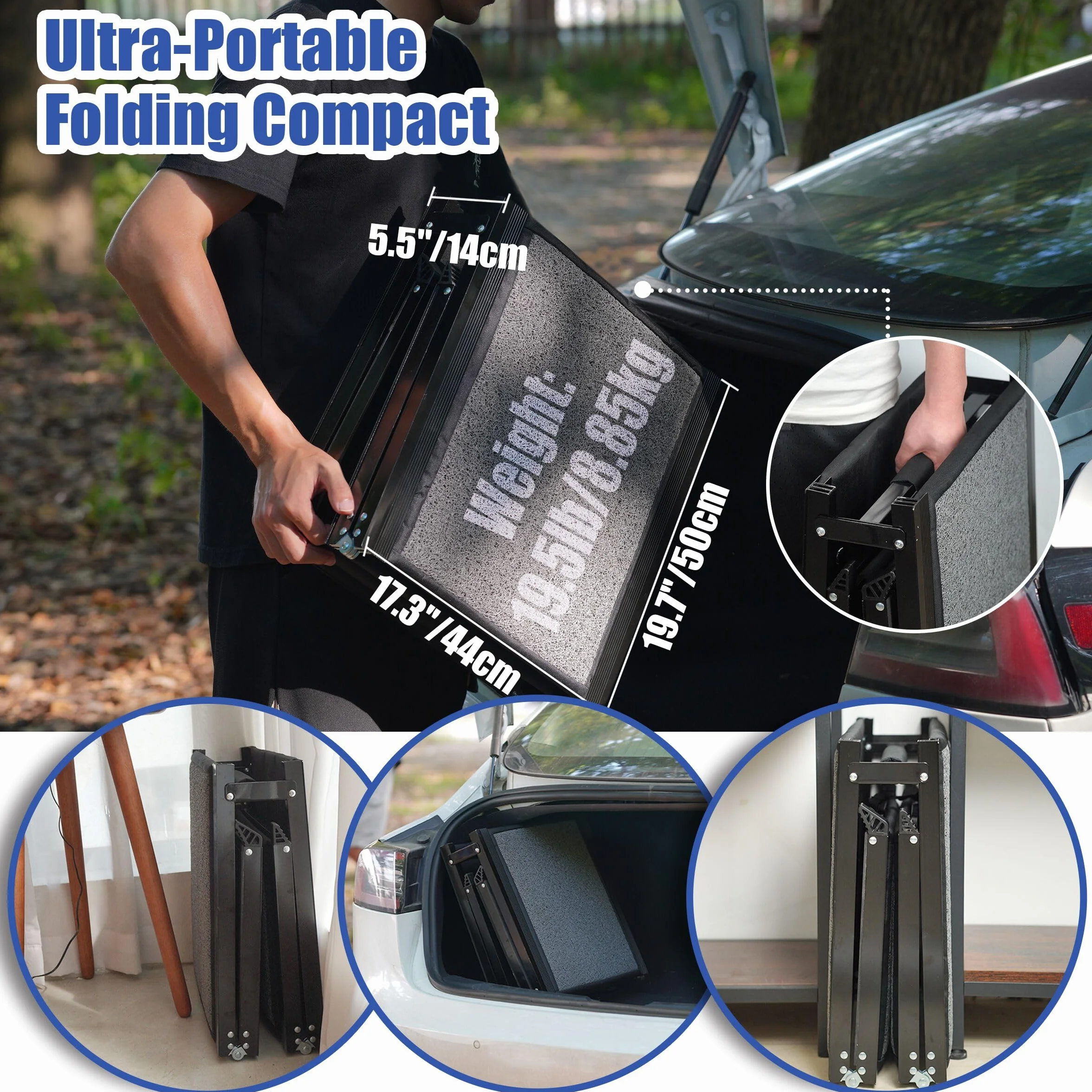 BACOENG 180cm Rampa para Perros Coche Plegable, Rampa para Perros portátil para Perros Grandes con Alfombra Antideslizante, Disponible para camión, Coche, SUV, Soporta hasta 110 KG