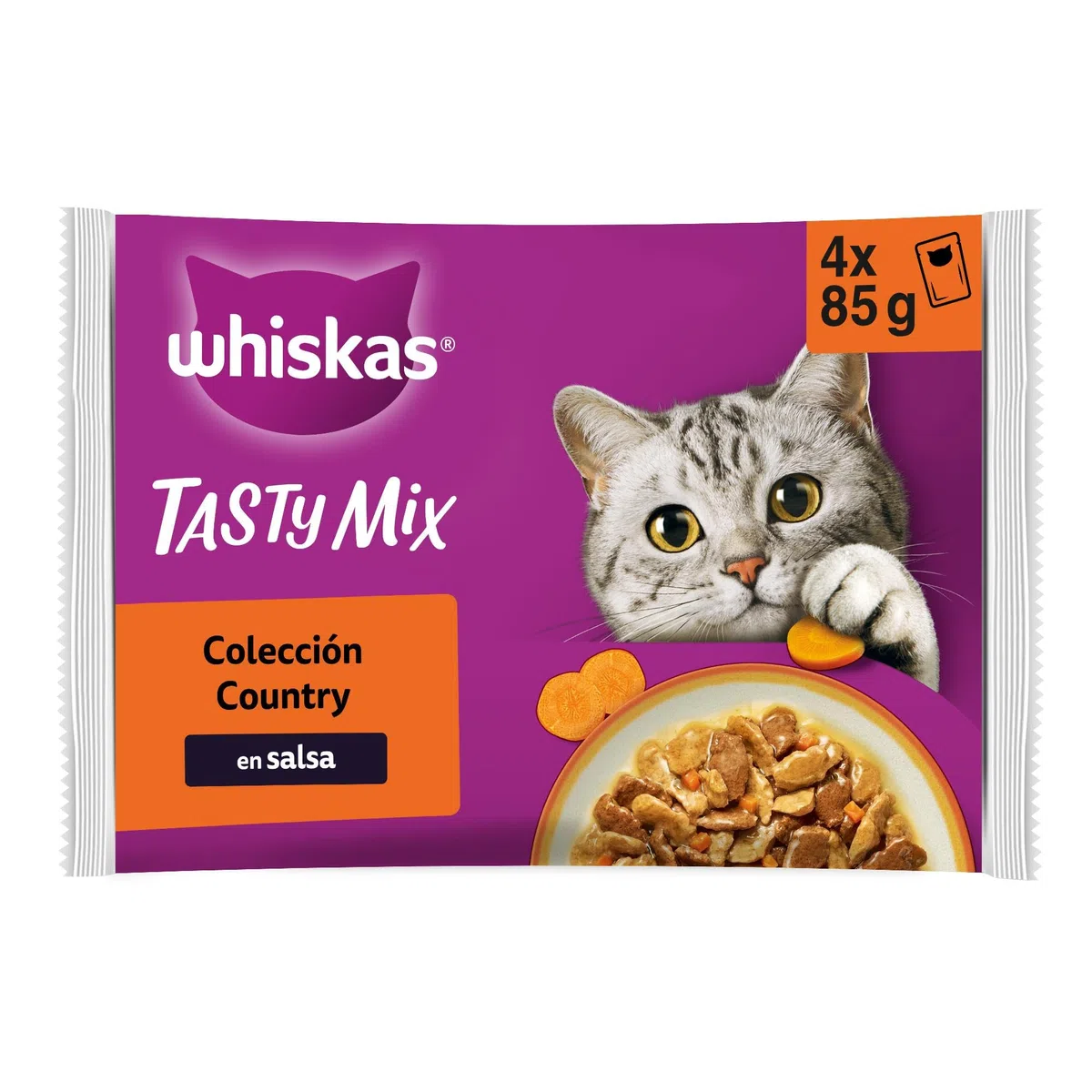 WHISKAS Tasty Mix Comida húmeda en Salsa Gatos Adultos Col. Country - 13 x 4 bolsitas x 85g