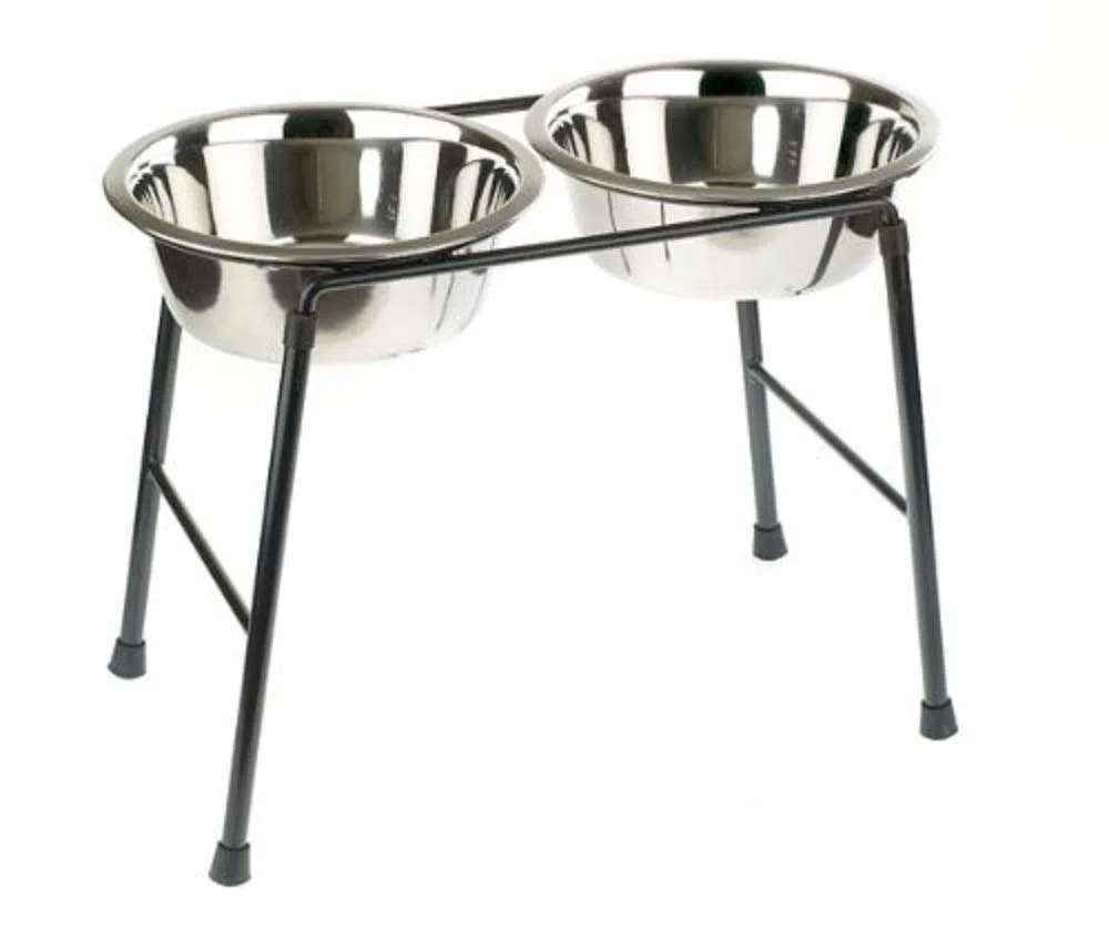 Classic Pet Products 4553 Comedero doble con soporte alto y 2 platos de acero inoxidable de 1600 ml, 300 mm de alto