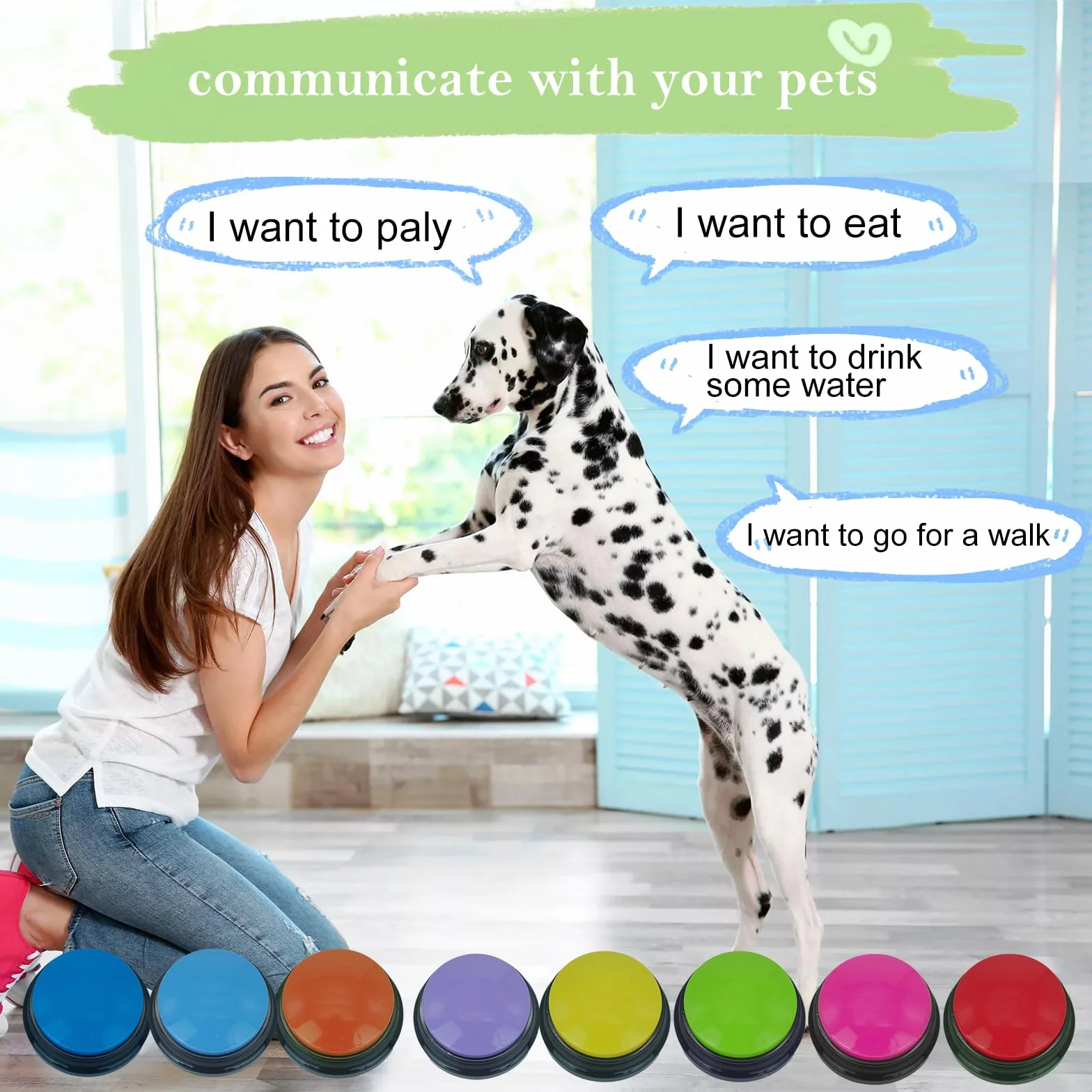 Gelabur Juego de 8 botones de comunicación para perros, botones grabables por voz para aula, juego de botones de conversación para entrenamiento de perros, herramientas de botones de conversación