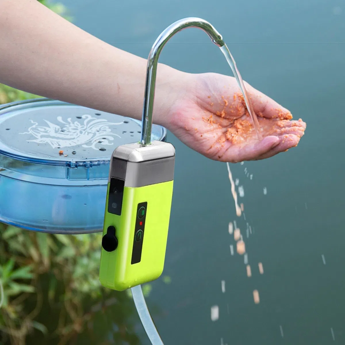 Bomba de Oxígeno Recargable - Aireador Silencioso con Salida de Agua Inductiva para Peces | Juego de Cubo de Señuelo Portátil, Ideal para Viajes, y Actividades al