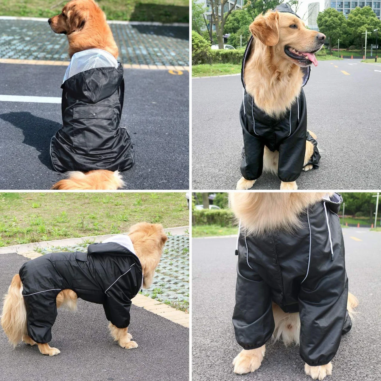 Idepet Impermeable para Perros con Capucha y Cuello, Poncho Impermeable para Lluvia para Perros Chaqueta Impermeable para Lluvia con Capucha para Perros pequeños, medianos y Grandes Azul