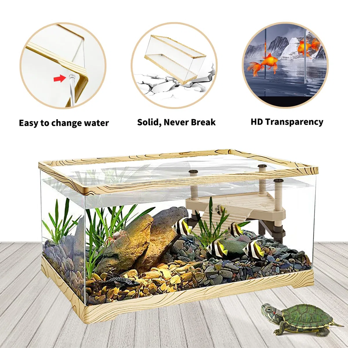 Reptile KAKOOTI Tanque de Peces de Tortuga con Plataforma de Sol de Tortuga, Tanque de Tortuga acuática de 20 "x 9.5" x 9.5" para Tortugas Juveniles, Drenaje de Fondo Conveniente