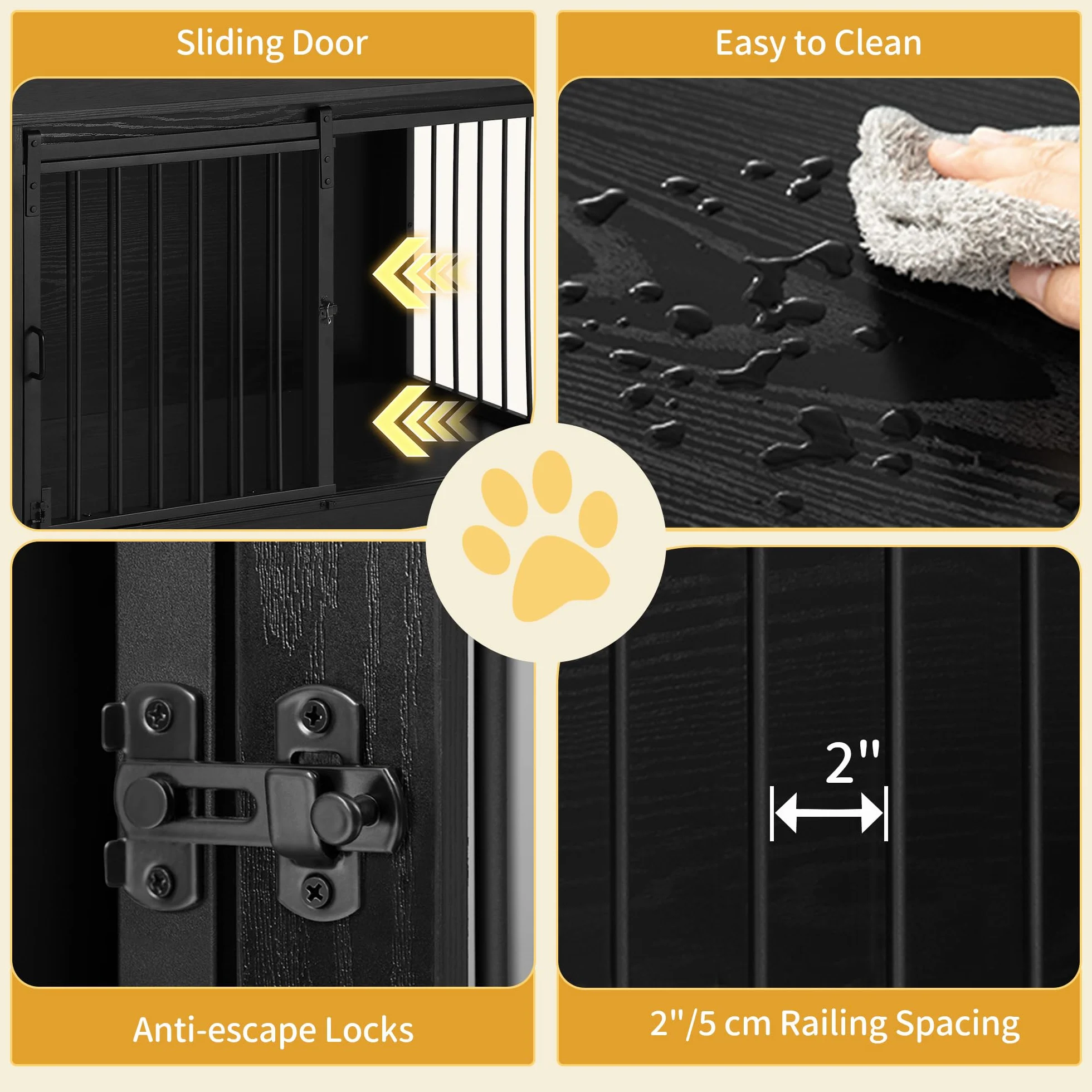 Hzuaneri 81cm Jaula para Perros, Mesa Auxiliar, casa Moderna para Perros, Jaula para Cachorros, dúplex para Animales, 2 Puertas, 55 x 81 x 67,5 cm, Negro DFC83604B