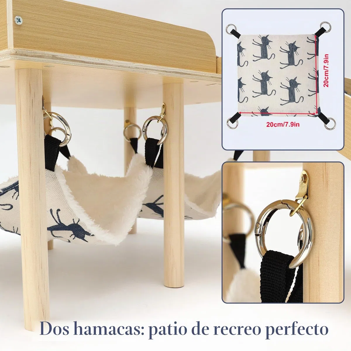 Casa para Cobaya con 2 Rampa y Hamaca, Juguete para Cobayas Accesorios, Hábitats de Animales Pequeños, Madera Casita para Conejo para Jerbos Degus Ratones Espinosos