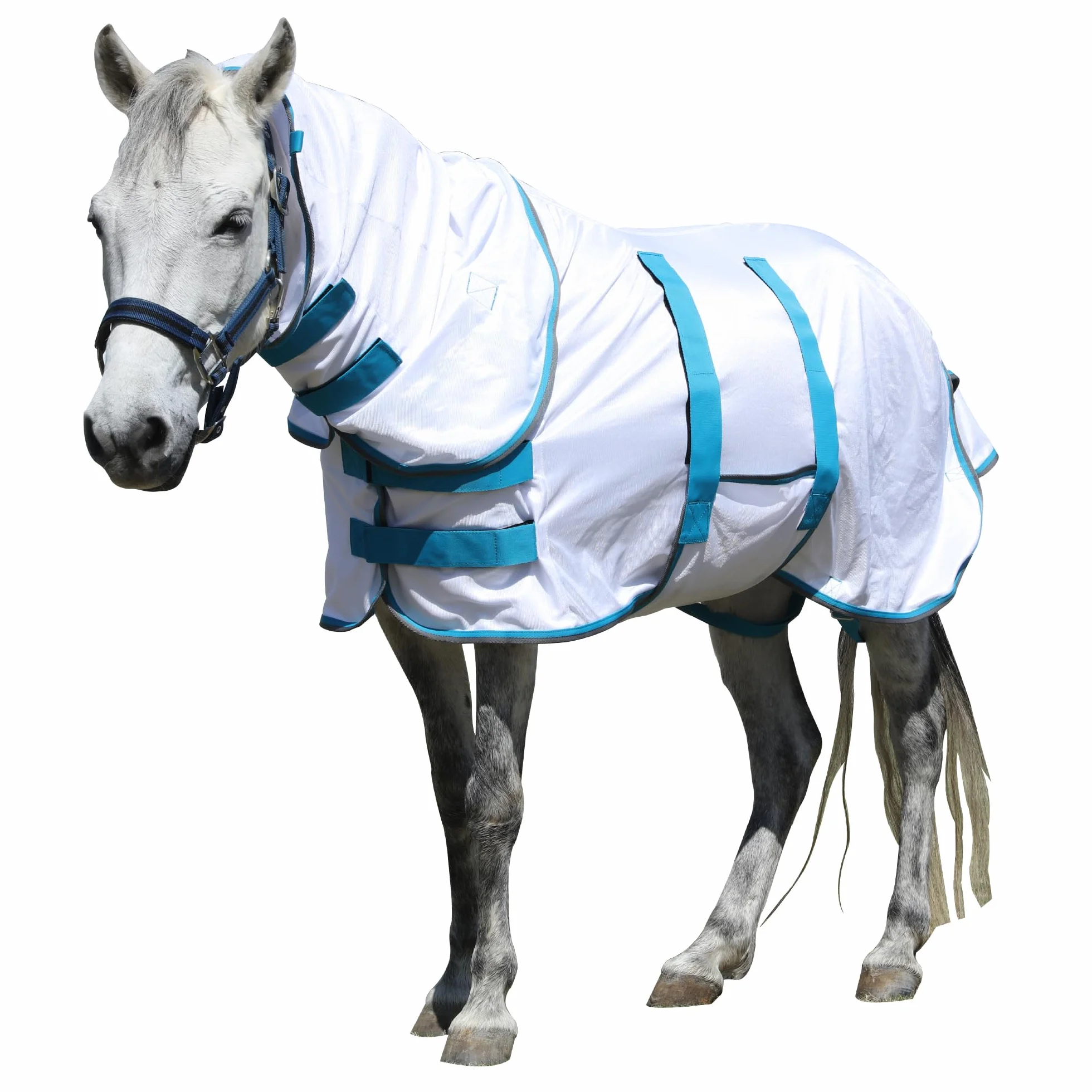 Alfombra con cuello combinado – Sábana de malla ligera y suave para verano para poni Shetland, potro/burro, blanco (3'20.3 cm)