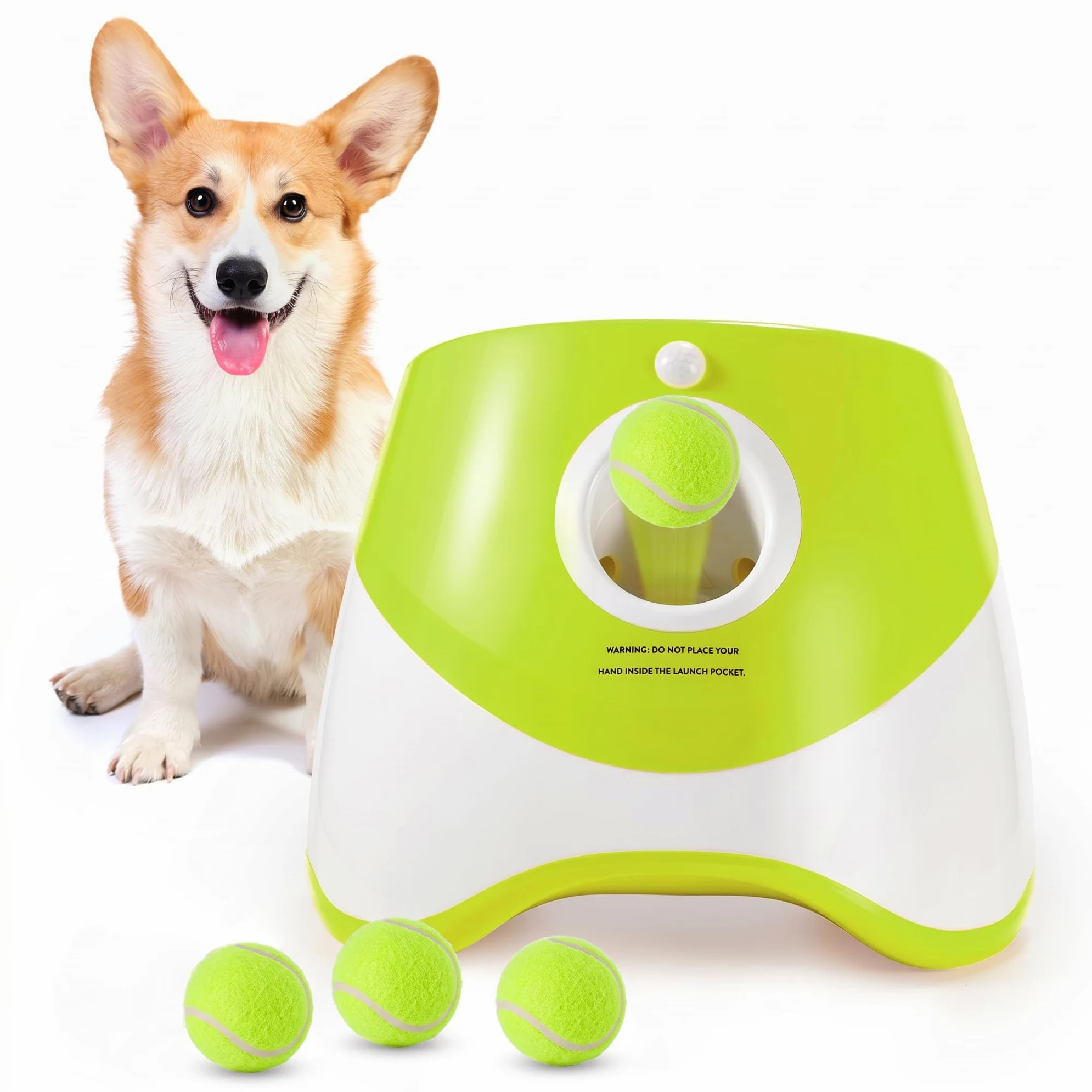 Lanzador de Pelotas para Perros, Máquina Lanza Pelotas Perro Automático Juguete Interactivo Perro con 3 Pelotas de Tenis, Ajustables Anchos de Lanzamiento, Pelota Tenis para Perros Pequeños y Grandes