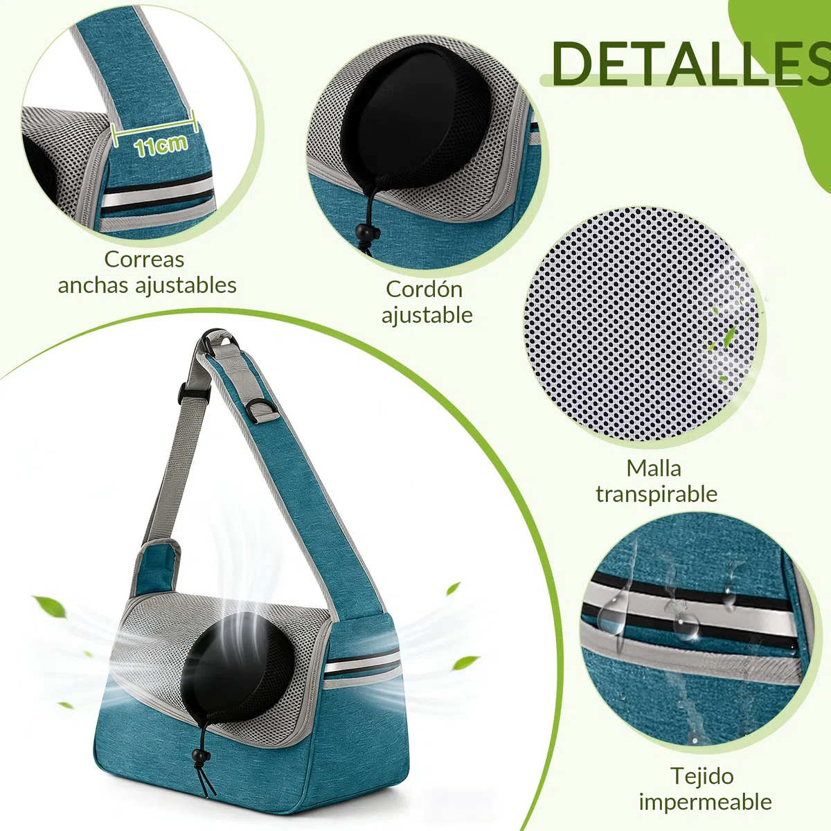 ALLSOPETS Bolsa Bandolera para Perros Pequeños y Gatos – Sling Transpirable para Cachorros con Correa Ajustable y Bolsillo Lateral, Transportín para Gatos de Viaje y Camping (Azul Cielo)