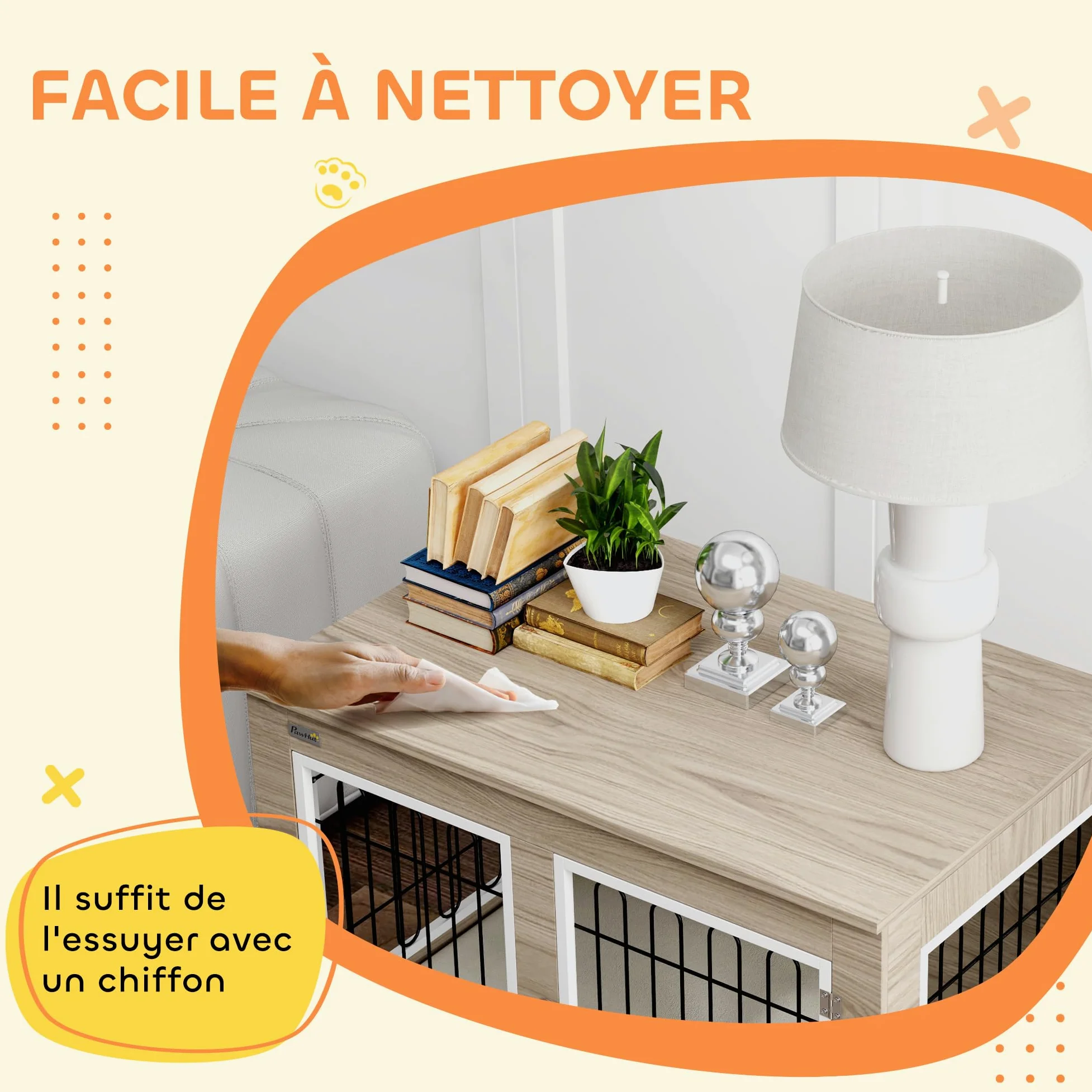 PawHut - Jaula para perro, mueble de jaula para perro, interior, mesa auxiliar multiusos con doble puerta y cojín, para perro, tamaño mediano y grande, 90 x 58 x 65 cm, aspecto nogal