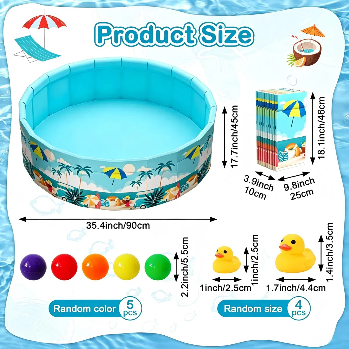 Piscina Portátil de PVC, 90x90x45CM,Bañera Plegable, Base Antideslizante, No Requiere Inflado, Drenaje Rápido, Apto para Jardines, Dormitorios y Patios