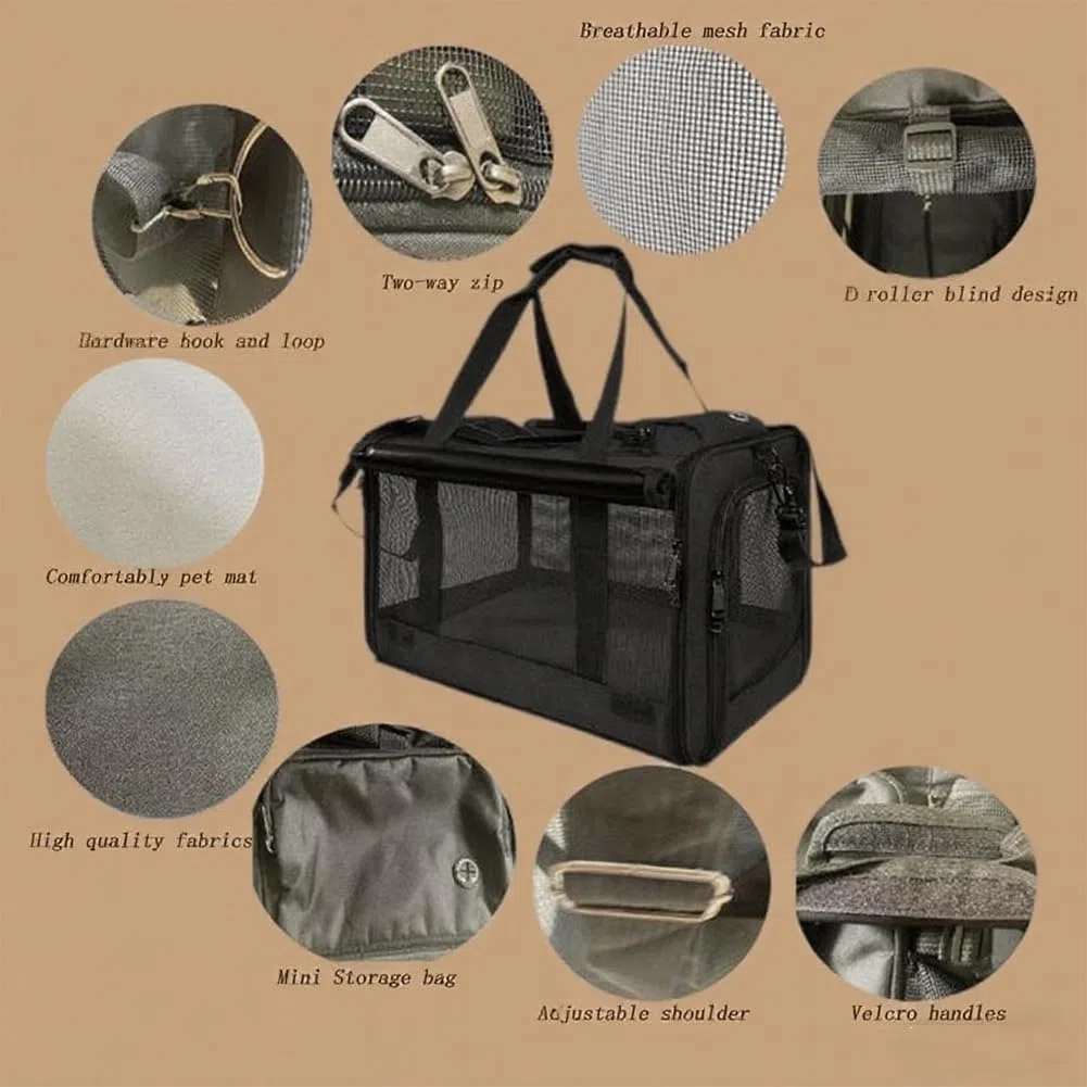 Transportin Perros y Gatos Plegable Bolsa de Transporte Transpirable para Mascotas Pet Carrier Portador de Mascotas Suave Bolso de Hombro Acolchado Suave Viaje Paseos Avion Tren o Auto