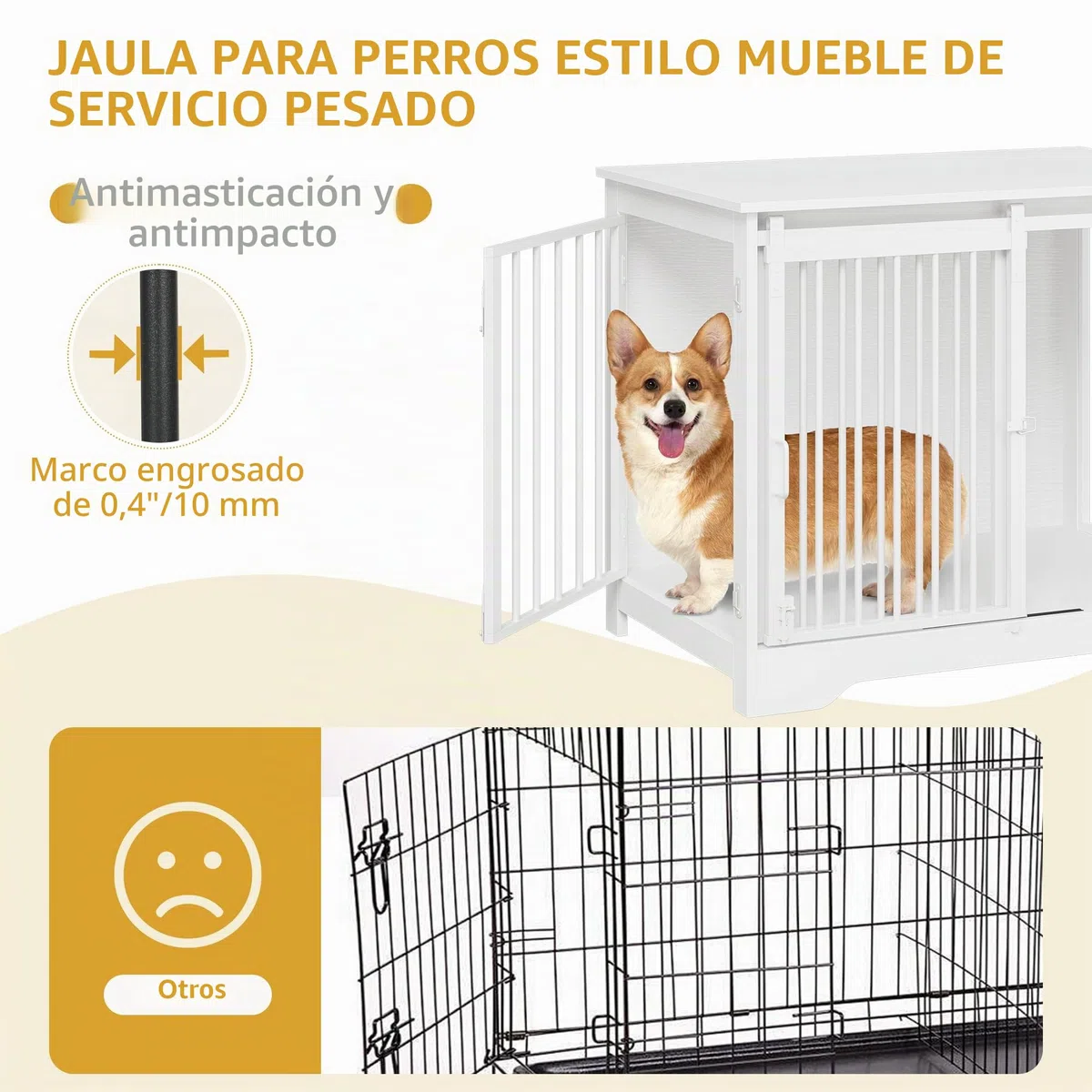 Hzuaneri 81cm Jaula para Perros, Mesa Auxiliar, casa Moderna para Perros, Jaula para Cachorros, dúplex para Animales, 2 Puertas, 55 x 81 x 67,5 cm, Blanco DFC83613W