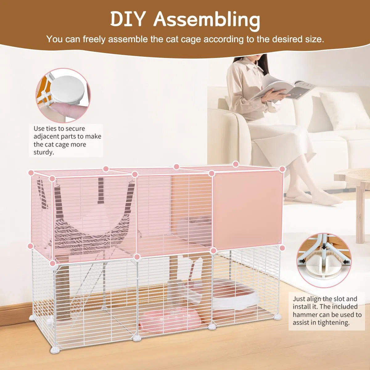 Jaulas para Gatos Interior, Recinto DIY con Gran Hamaca, Casa de Alambre Metálico para Gatos, Catio (109L x 46W x 74H cm)