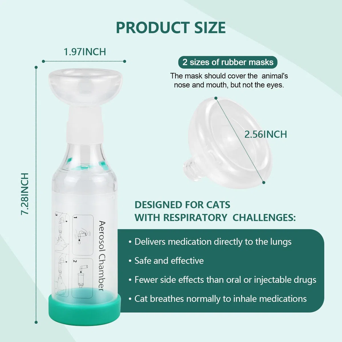Espaciador de inhalador de mano para gatos con 2 máscaras para gatos que ayudan a respirar y administrar medicamentos