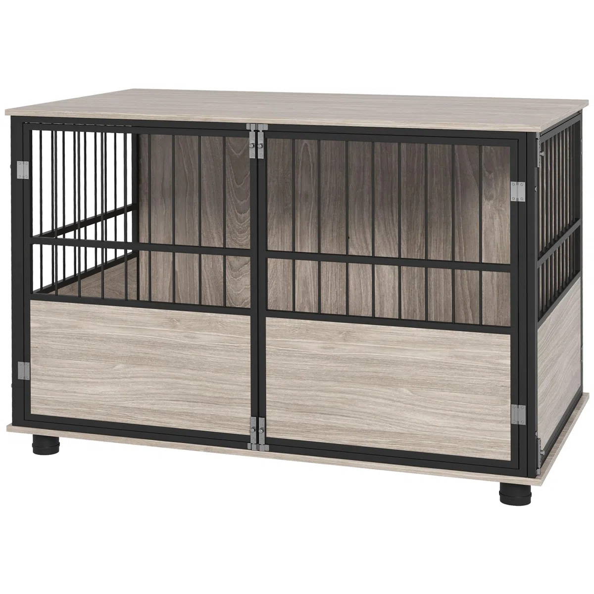 PawHut - Jaula para perro interior, mesa auxiliar, 100 x 60 x 68 cm, para perros hasta 30 kg, 3 puertas con cerradura, montaje fácil, aspecto madera negro