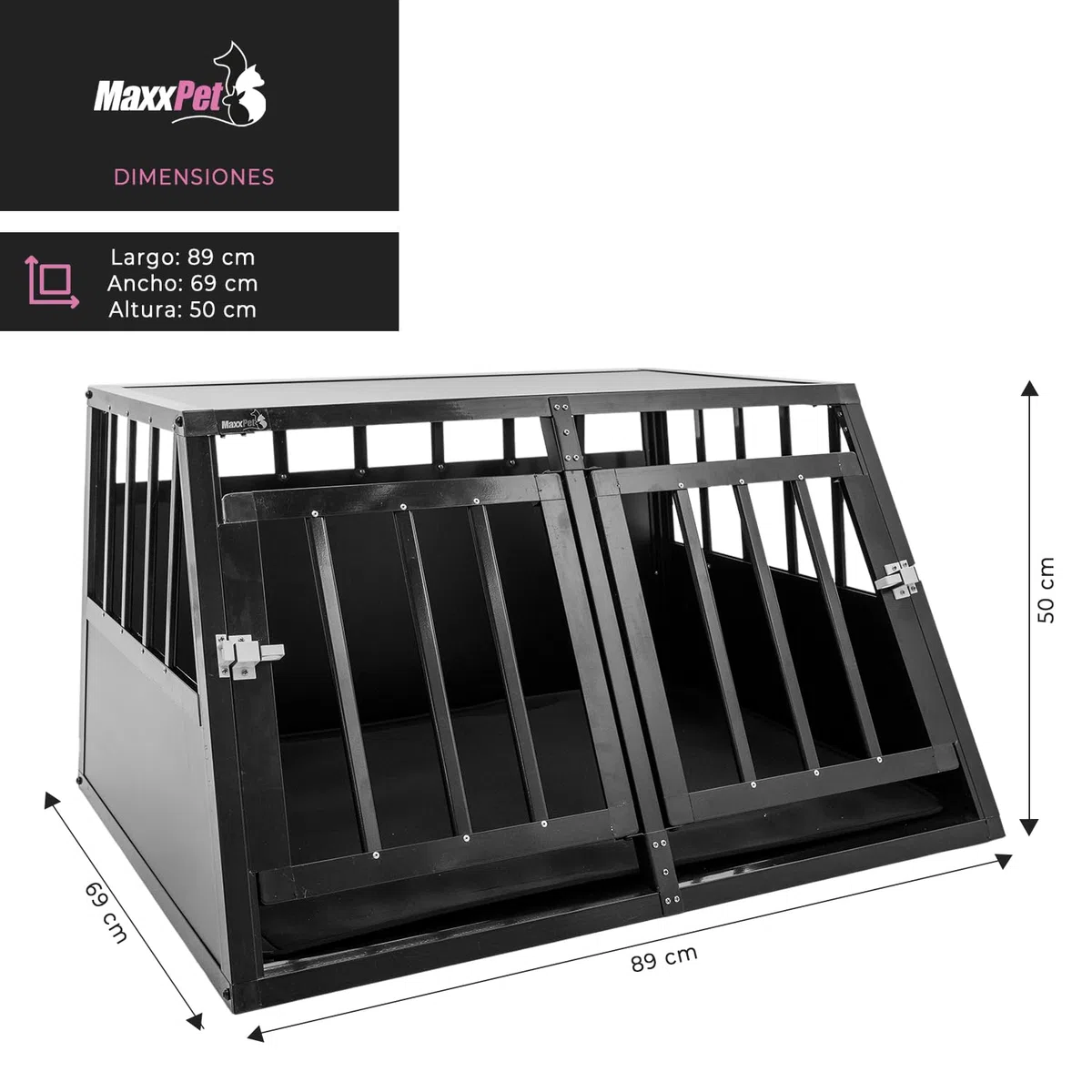 MaxxPet Transportín para Perros en Coche - Banco de Transporte - Banco para Perros para el Maletero del Coche - Banco de 2 Puertas - 96x91x70cm