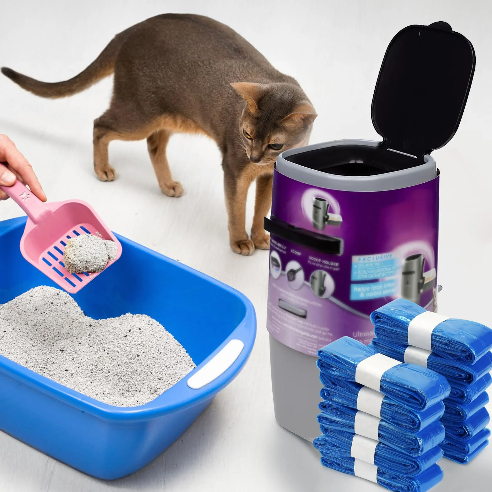 Bolsas arenero gatos, bolsa de repuesto de arena para gatos bolsas de repuesto litter genie, con la caja de recambio para litter genie xl & litterlocker fashion & litterlocker ii & litterlocker, 4,5 m
