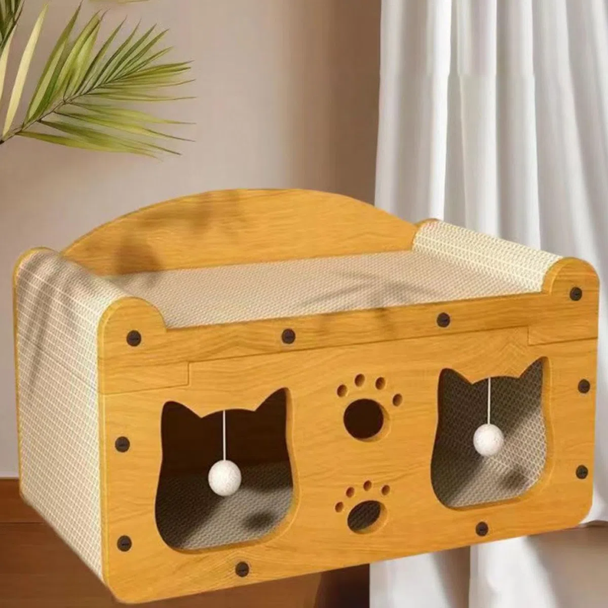 Genérico Casa de Cartón para Gatos - con Pelota Antideslizante y Diseño Versátil | Rascadores para Gatos - para Disfrutar en Familia en Interior, Exterior, Salón o Viajes