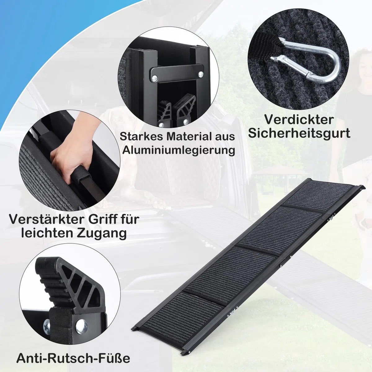 Uross Escalera para perros para coche 160 cm - Escalera plegable para perros para coche y SUV, escalera para perros de aluminio para perros grandes, escalera extensible para perros para camiones, cama