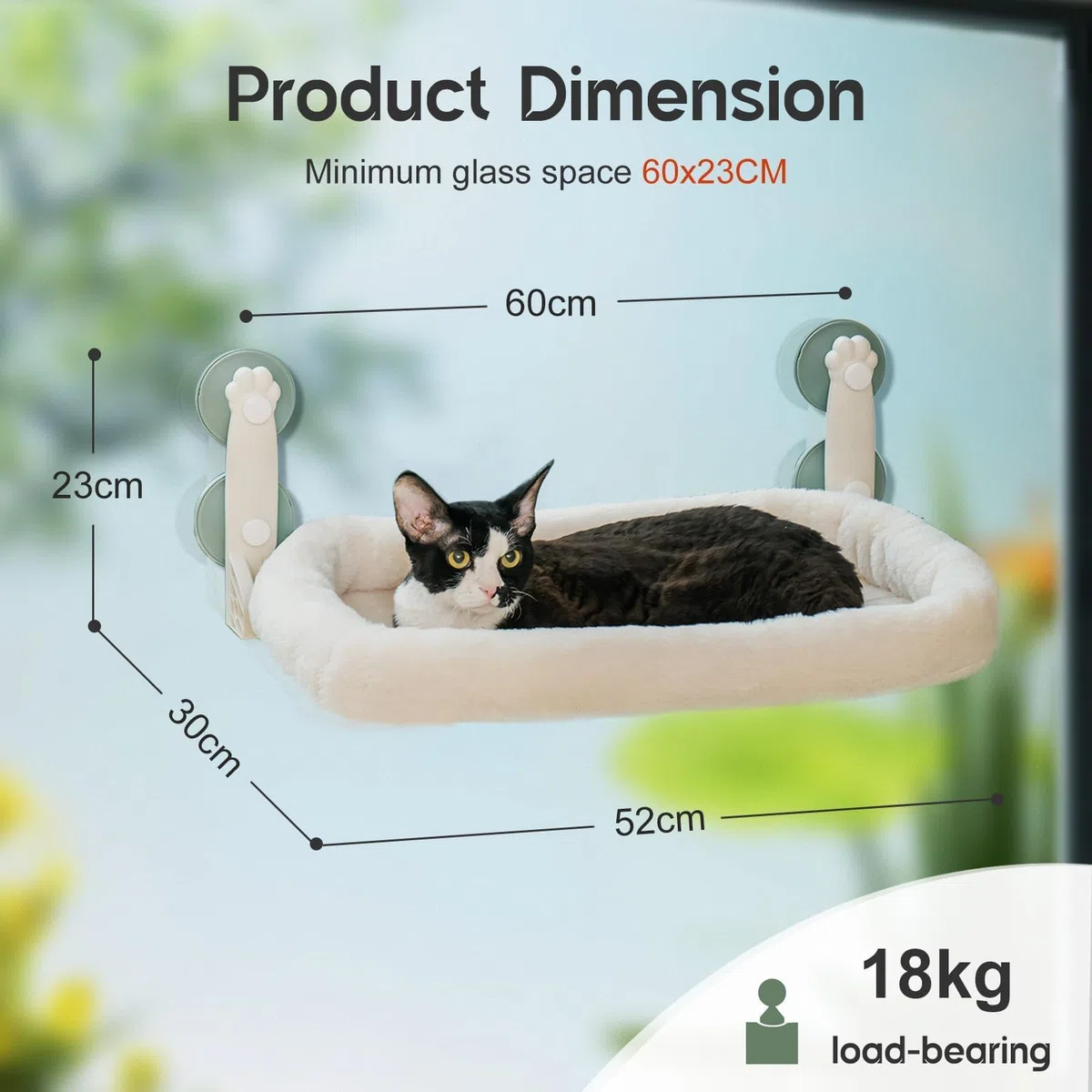 MEWOOFUN Plegable Hamaca Gato Ventana, Cama Gatos con Ventosa Fuerte Alfombra Reversible, Cama para Gatos Soportar hasta 18kg (Beige, M-with Mat)