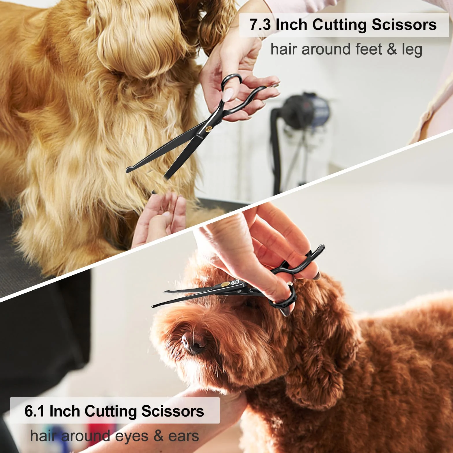 CIICII Tijeras Peluqueria Canina, 7 Pulgadas Tijeras para Perros de Acero Inoxidable con Punta Redonda de Seguridad (Tijeras para Adelgazar, Tijera Curvas y Rectas) para Peluquería Doméstica (Negro)