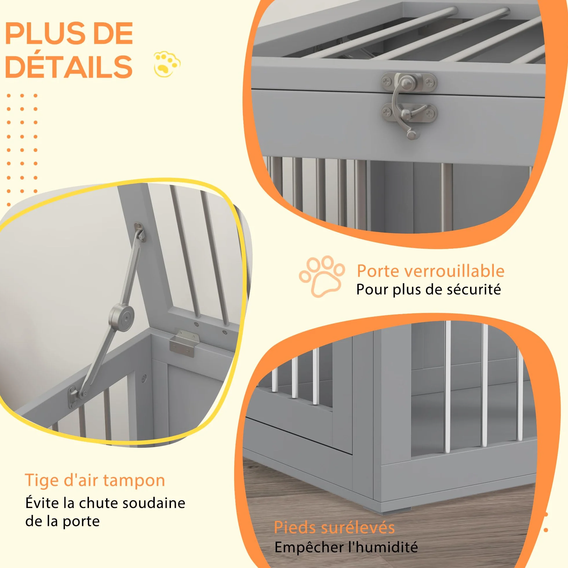 PawHut Caseta de interior para perros caseta para perros 2 puertas con cerradura buena ventilación mesa lateral 80 x 50 x 56,5 cm gris