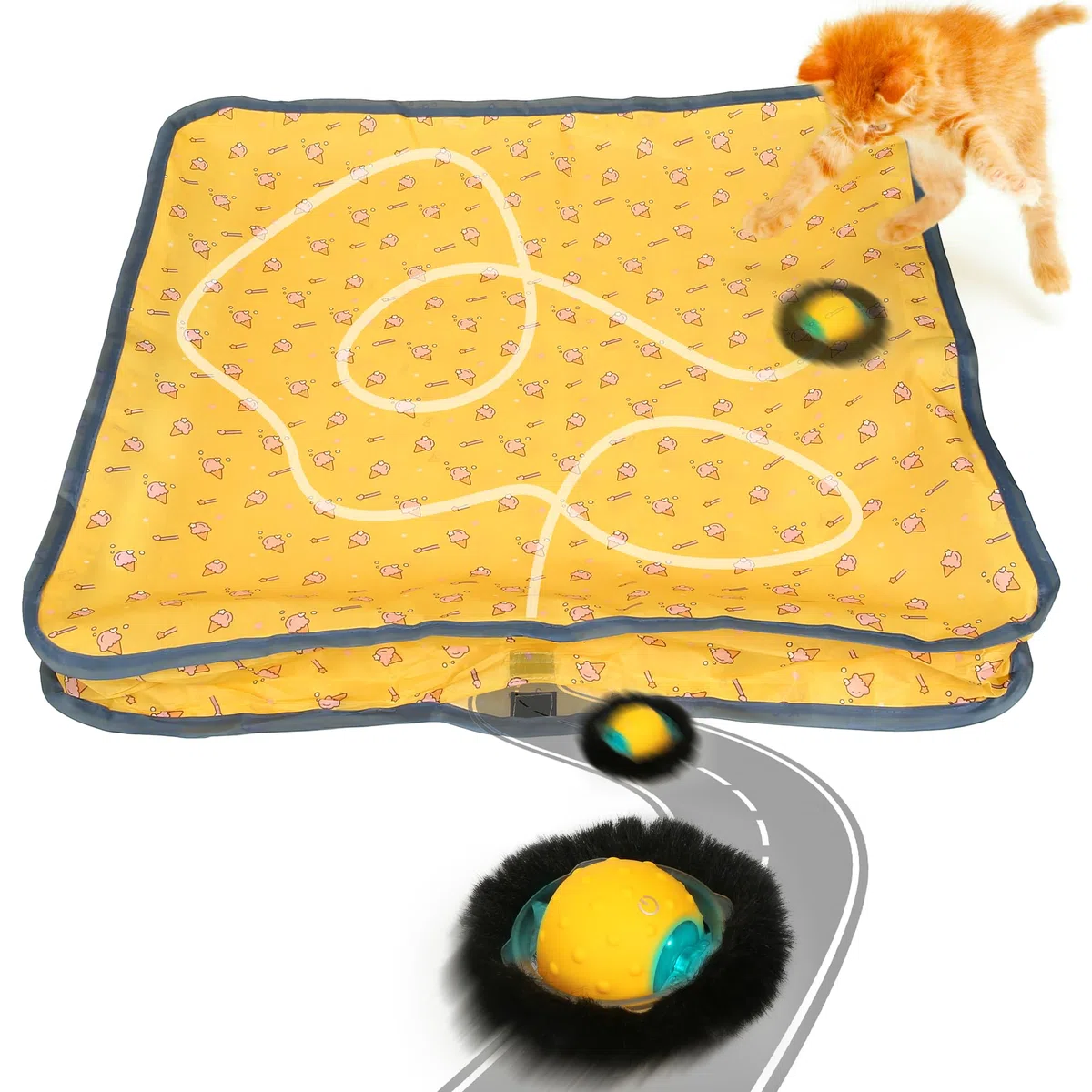 Iokheira Juguete para Gatos Adultos de Interior, Juguete Interactivo automático para Gatos-Recargable Juguetes Gatos Estimulacion, Juego de atrapar Ratones San Valentín (Amarillo)