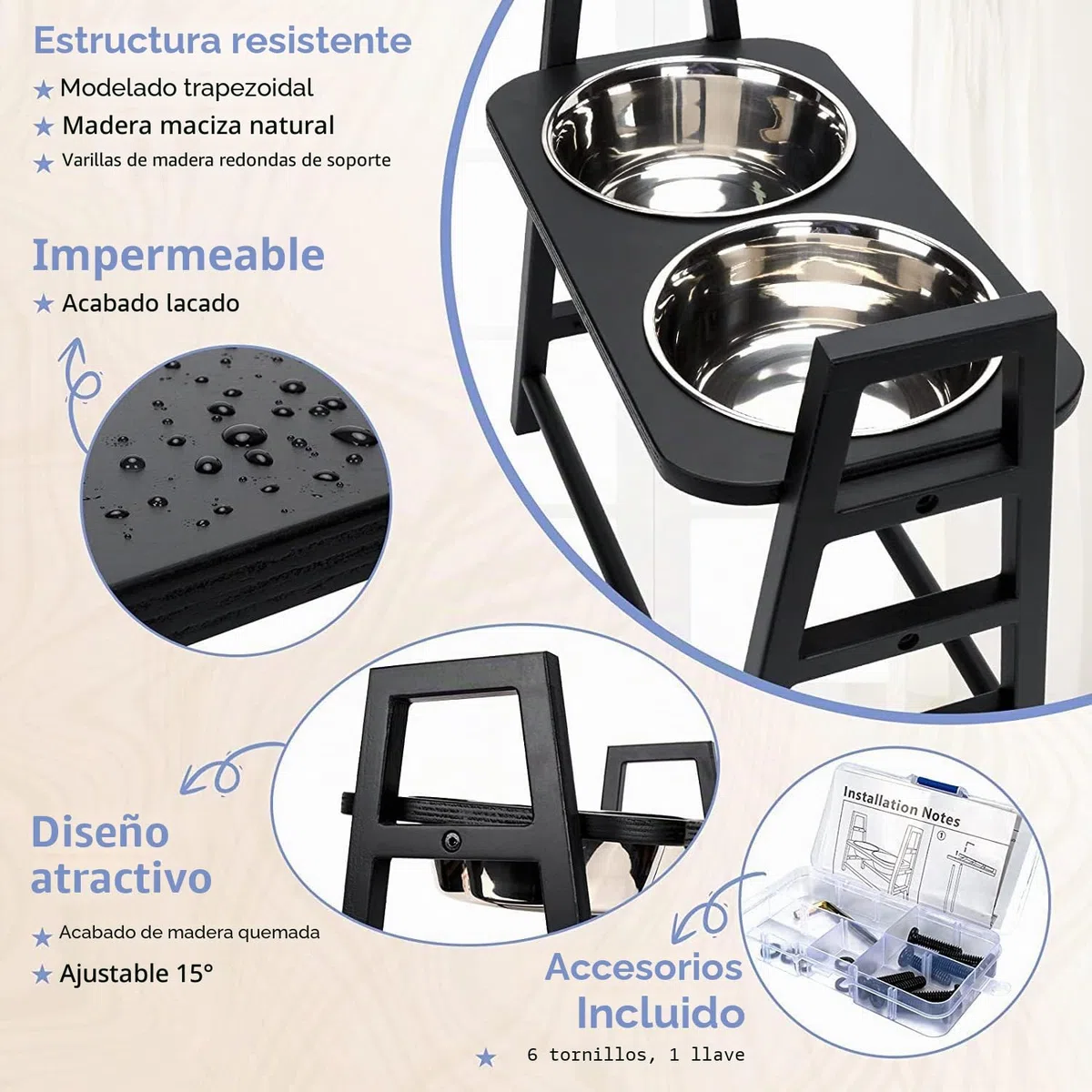 Juego de cuencos para perros con 2 cuencos de acero inoxidable para comida y bebida, cuenco antieslingas para perros sanos, estación de alimentación para perros medianos y grandes