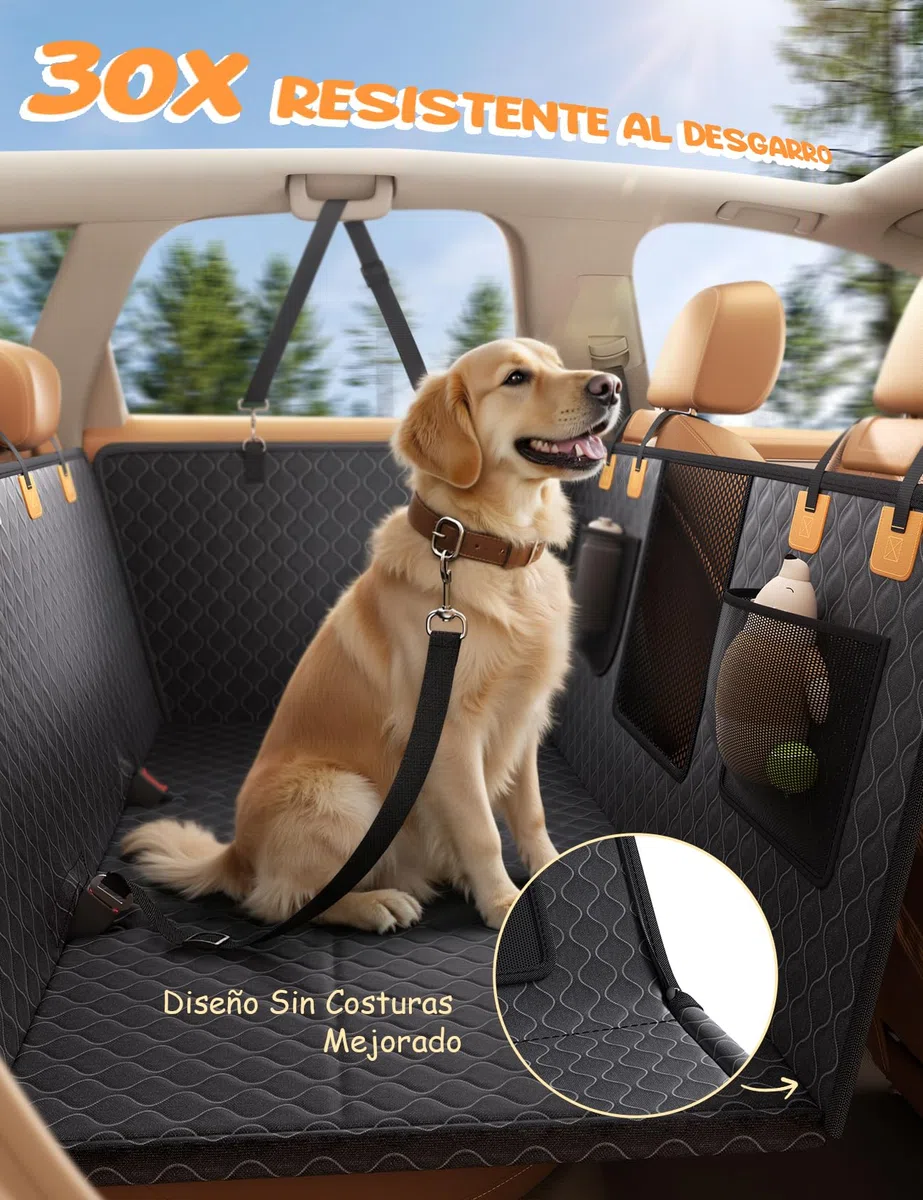 Lamicall Funda Perro Coche para Asiento Trasero - [Antidesgarro Mejorado] Protector Coche para Mascota, Impermeable, con Ventana de Malla Visible y Cremallera, para SUV y Camionetas Pequeñas, L