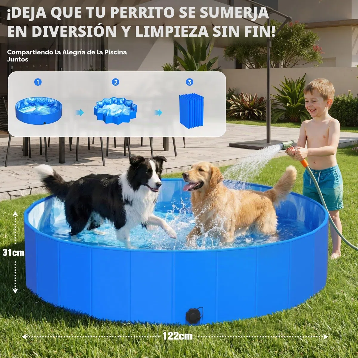KingSom Piscina para Perros, Bañera Plegable Rigida Antideslizante, Piscina De Baño Plegable para Perros Antideslizante, Piscina para Niños Portátil, Piscina Mascotas con Desagüe, 122 x 31 cm