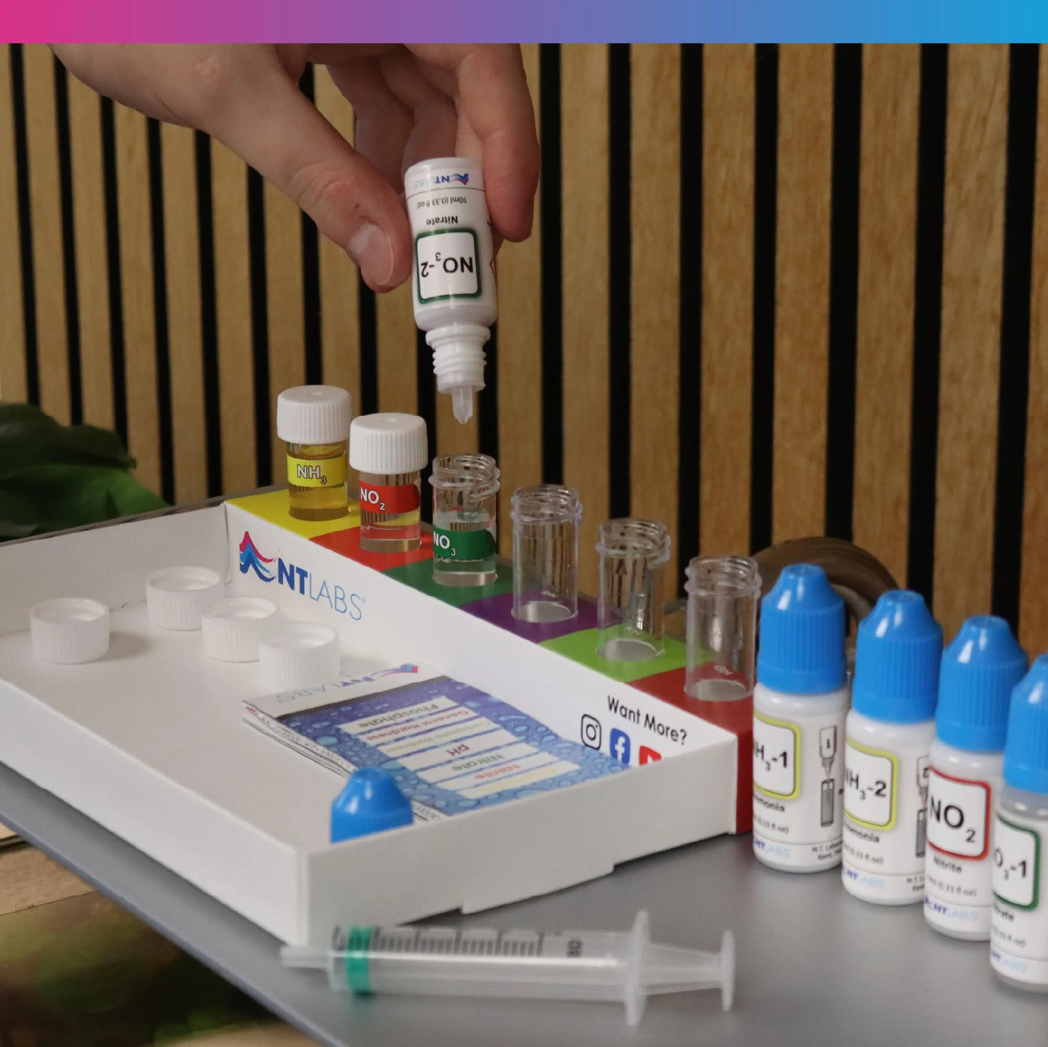NT Labs Aquarium Lab Multi Test Kit – Test para Acuario de Agua Dulce 6 en 1 (Amoníaco, nitrito, nitrato, pH, GH, KH), hasta 200 Mediciones, Kit Líquido Profesional Alta Precisión