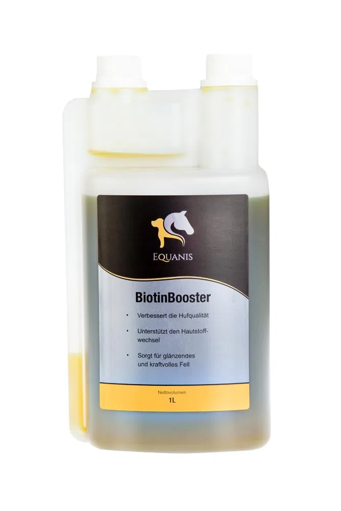 Equanis BiotinBooster | 1 l | Complemento alimenticio para caballos | Para apoyar el pelaje, la piel y las pezuñas | Podría promover la producción normal de cuerno | Nutrientes seleccionados