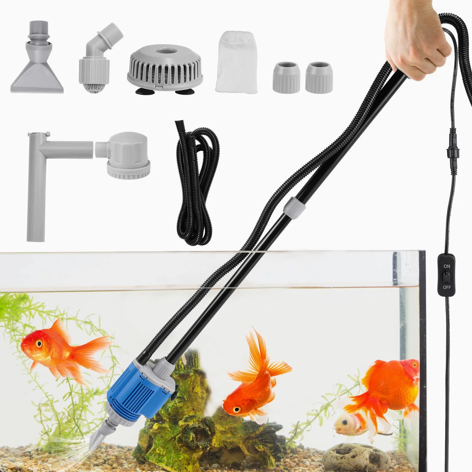 Weigudoc 6 en 1 Aspirador Acuario Electrico, Limpiador de Grava de Acuario Eléctrico, Kit de Aspirador Automático para Acuario para Cambiar de Agua y Lavar Arena