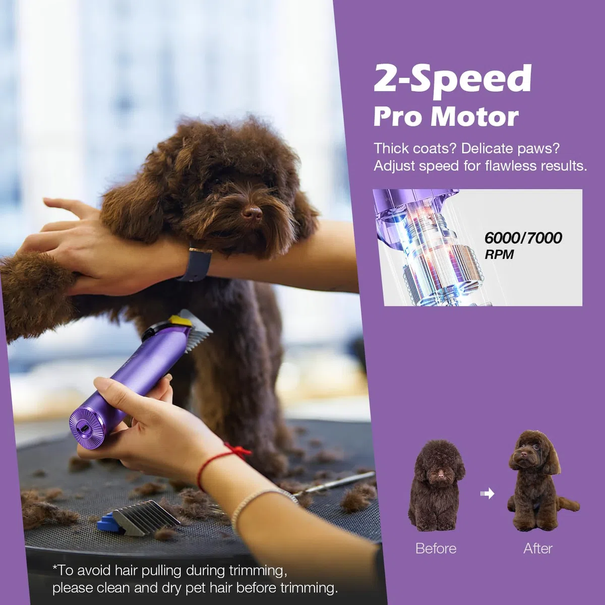 Cortadora para el aseo de perros con cuchilla de repuesto, kit de aseo para mascotas inalámbrico con cuchilla ajustable 5 en 1, 2 velocidades, recargable y con peines metálicos desmontables