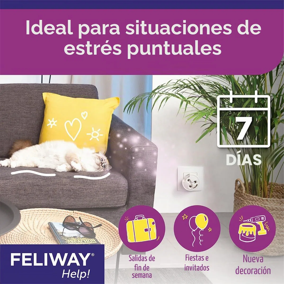 FELIWAY Help! 3X 7 Días - 3 Cartuchos para Difusor de Feromonas Tranquilizantes para Gatos (3X 340 MG) - Ayuda a Tranquilizar a Su Gato en el Día a Día o Durante Eventos Estresantes Ocasionales