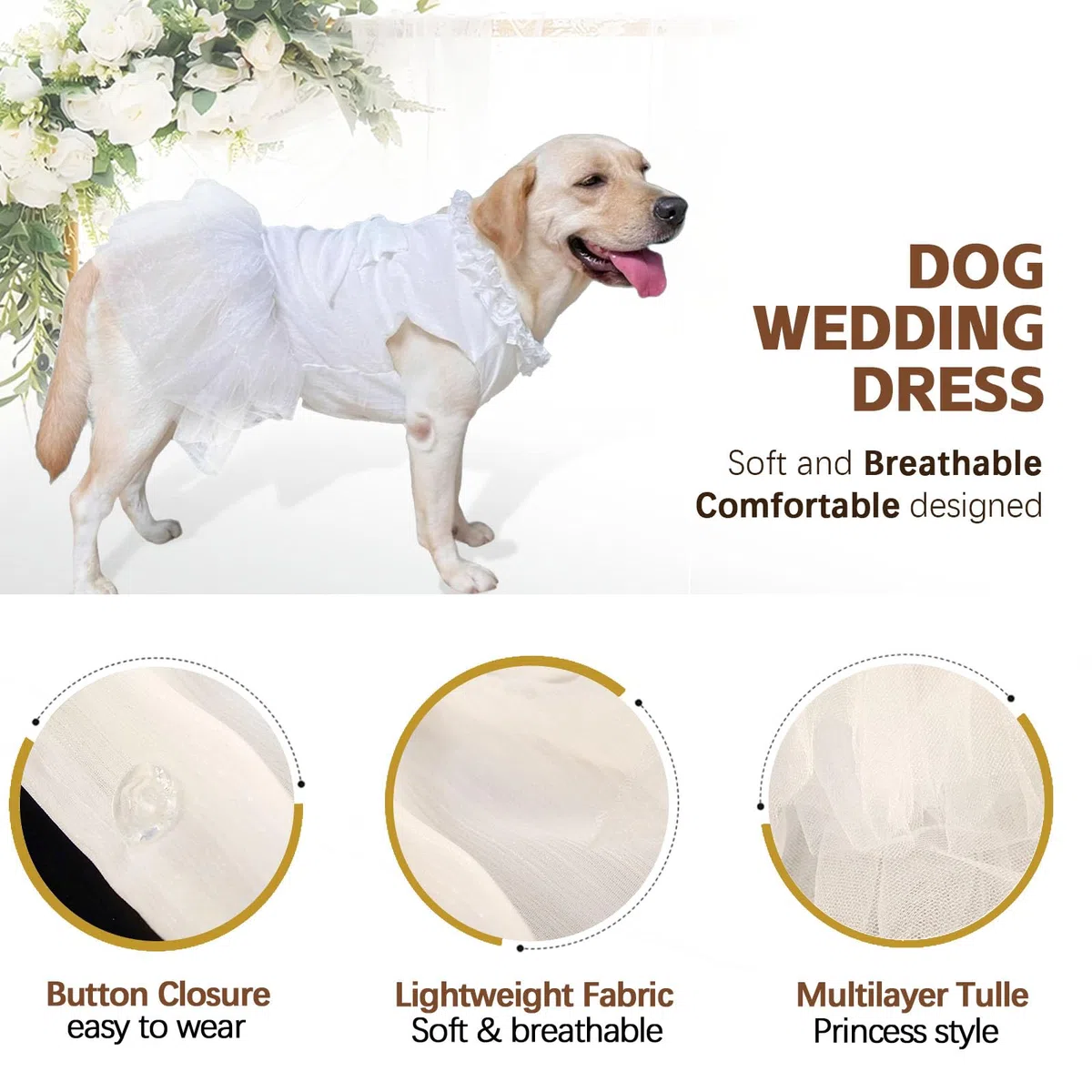 Vestidos para Perros para Perros Grandes Niña Vestido de Novia de Lujo para Perros Hermoso Disfraz de Novia para Perros con Lazo Falda de Princesa para Perros Medianos para Verano, Fiesta