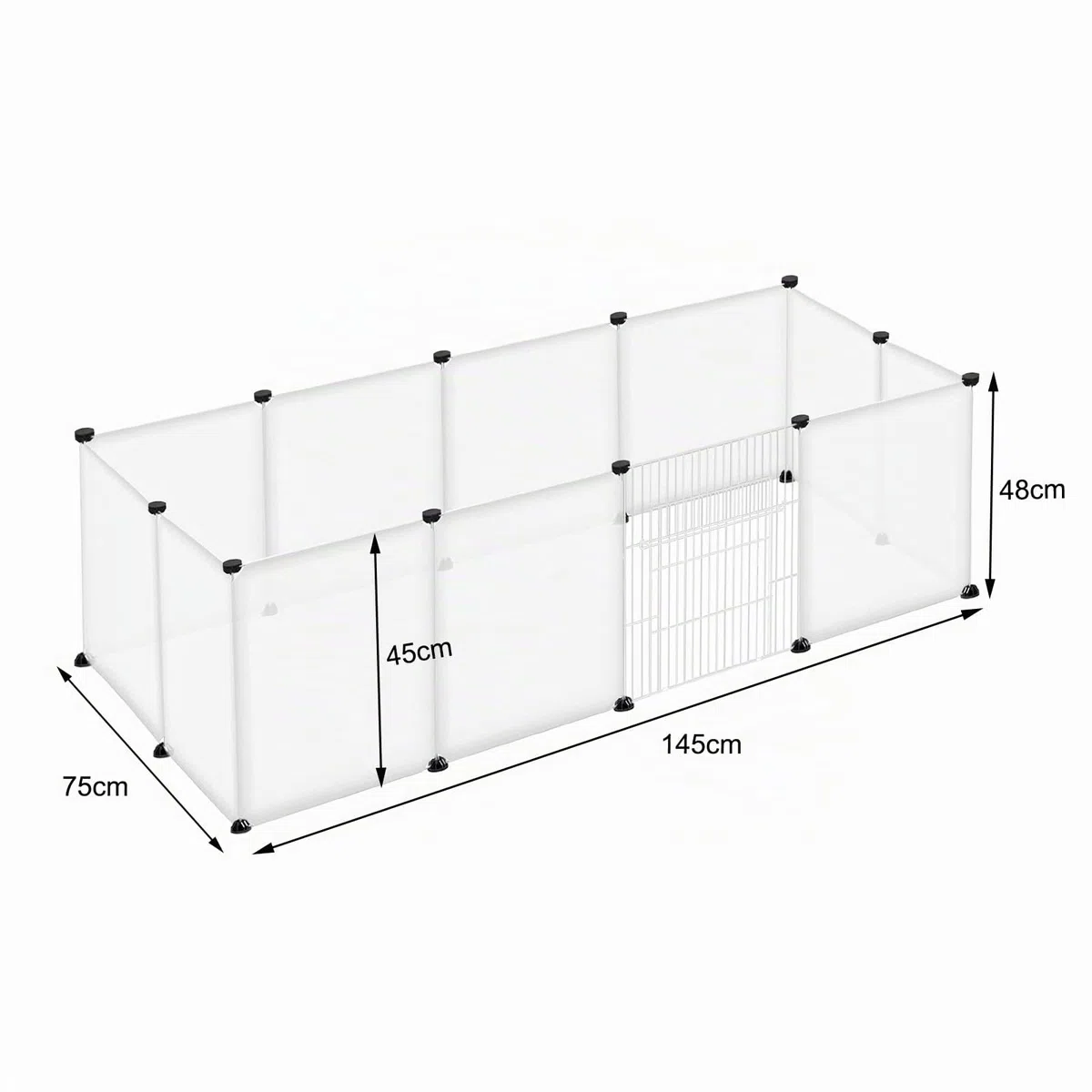 Recinto de malla metálica para animales pequeños, para conejos, cachorros, gatitos, hámsteres, cobayas, roedores, transparentes, 145 x 75 x 48 cm