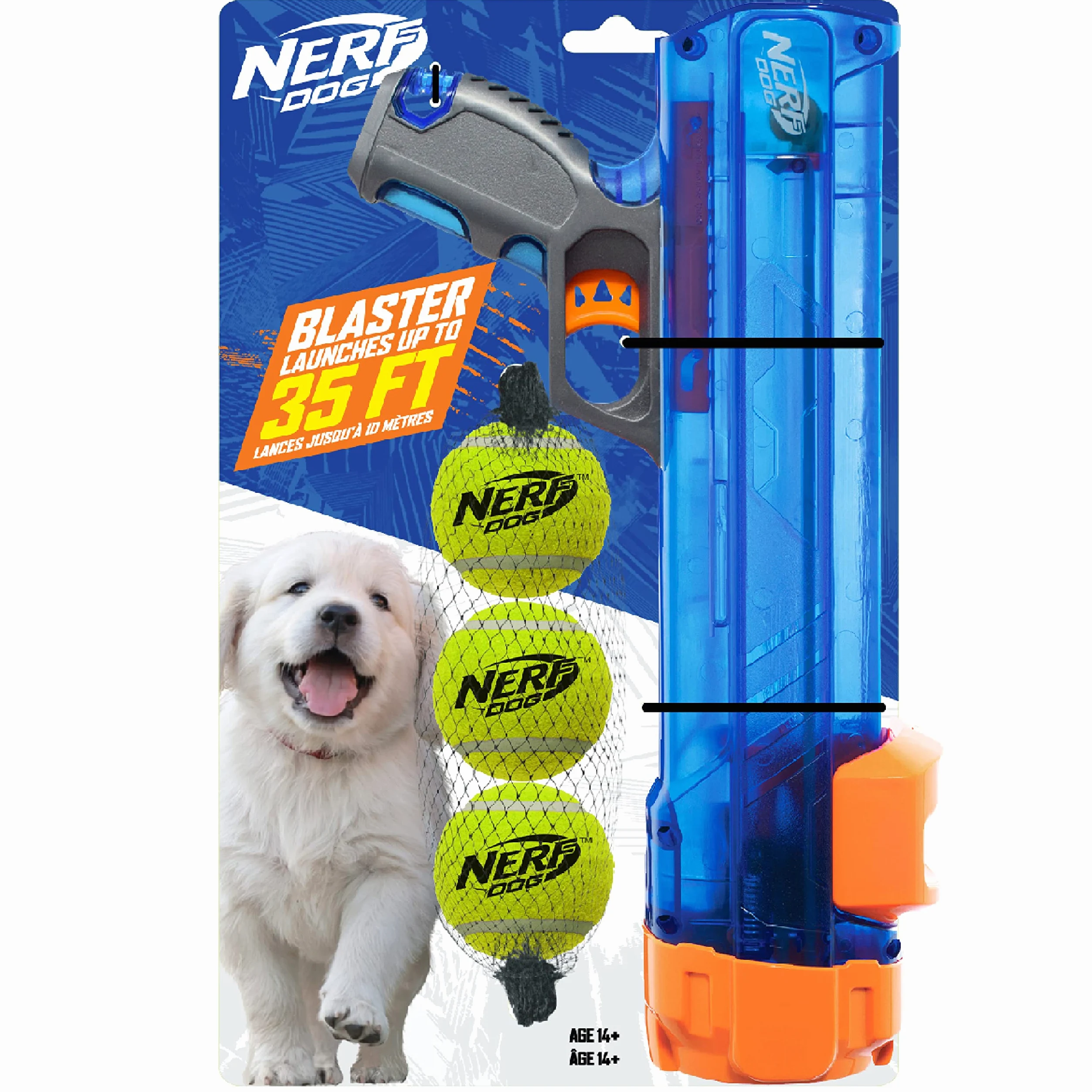 Nerf Dog - Juego de Pelotas de Tenis de tamaño pequeño con 3 Bolas, Ideal para Buscar, Recarga de Manos Libres, Lanza hasta 50 pies, Unidad única, Incluye 3 Bolas Nerf