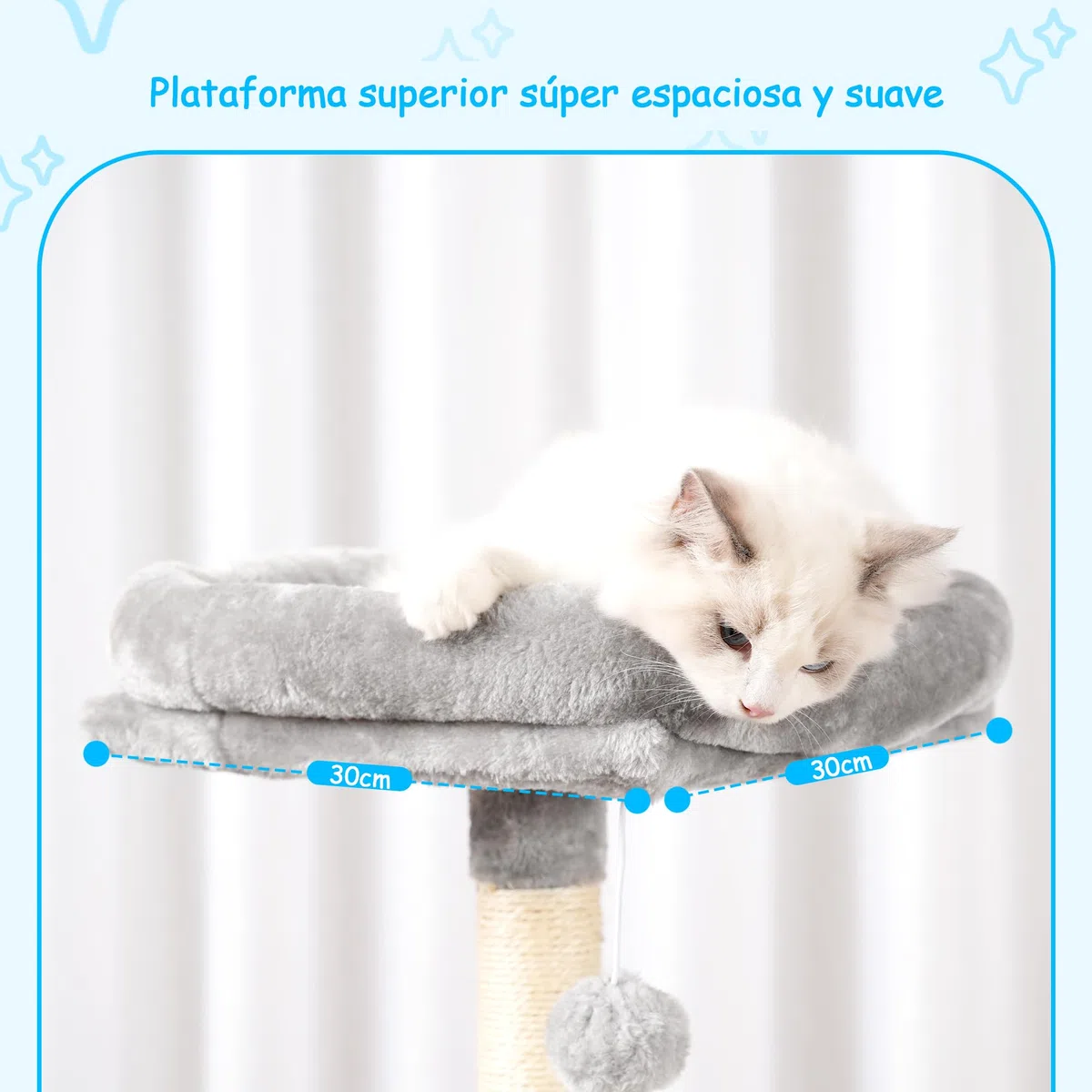 Hey-brother Árbol rascador para gatos, 108 cm, para interiores, varios pisos para gatitos, con columnas para rascar, rampa, cesta, espacioso agujero para gatos y juguete con pompón colgante, gris