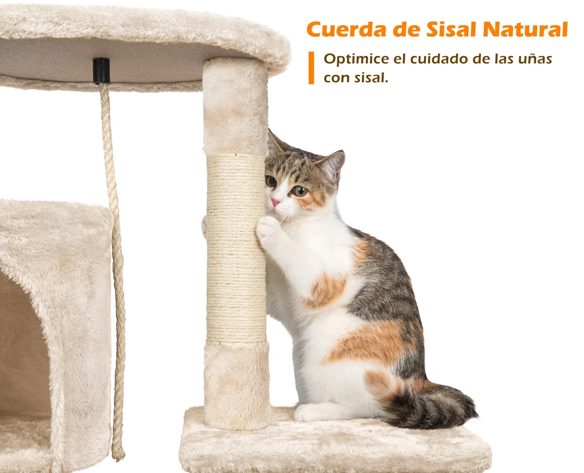 Rascador para Gatos,Árbol Rascador para de 112 cm y múltiples Niveles Estable con 4 Postes de sisal,3 Plataformas,1 Cama,Torre Gatos para Jueguen y Descansen-Beige