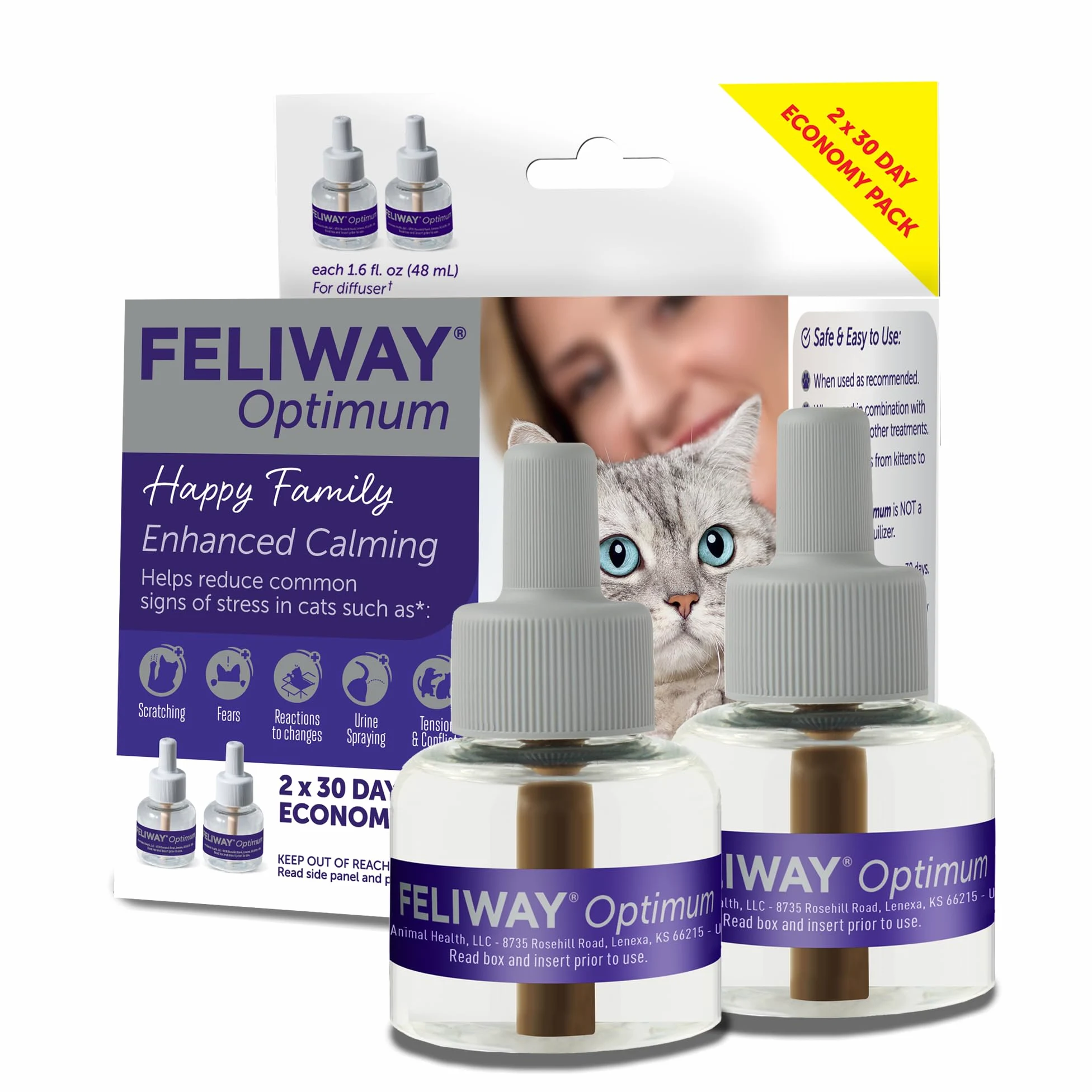 FELIWAY Optimum, Repuesto de feromonas calmantes mejoradas para 30 días, Paquete de 2
