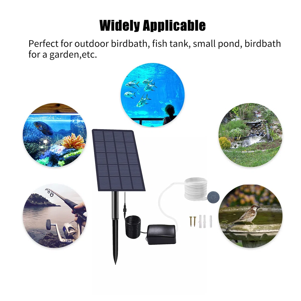 Andoer Solar Powered Pond Oxygenator Air Pump, Plug-in Solar Pond Aerator Aquarium Oxygen Aerator with Pipe Air Bubble Stones for Garden Fish Tank Outdoor Pool Pond