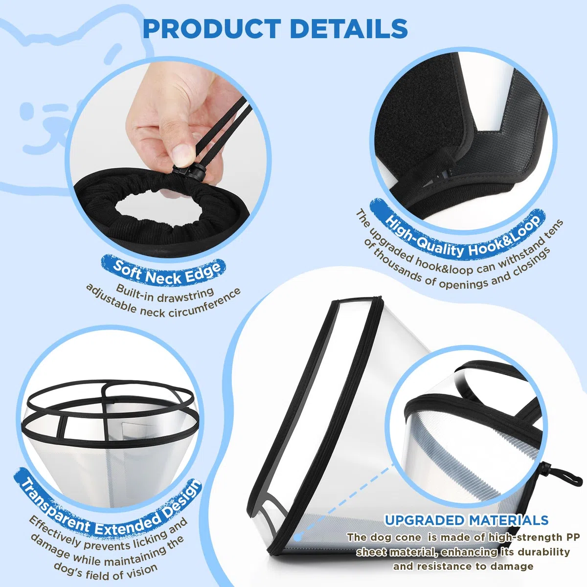 BONTHEE Collar Isabelino para Perros, Transparente Ajustable para Recuperación de Cirugía, Collar de Protección para Perros Grandes, Medianos y Pequeños y Gatos, Anti-Lamidas y Mordeduras
