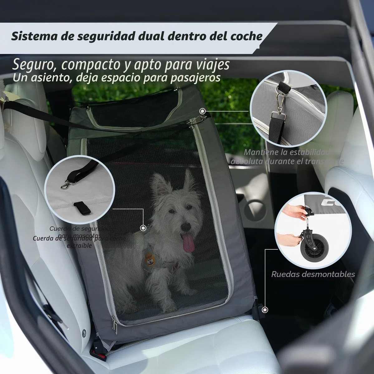 EchoSmile Carrito para Perros pequeños y medianos 20 kg, Carro Perro Plegable, Todoterreno con Doble Freno, Cinturones de Seguridad y Ventanas de Malla, Gris
