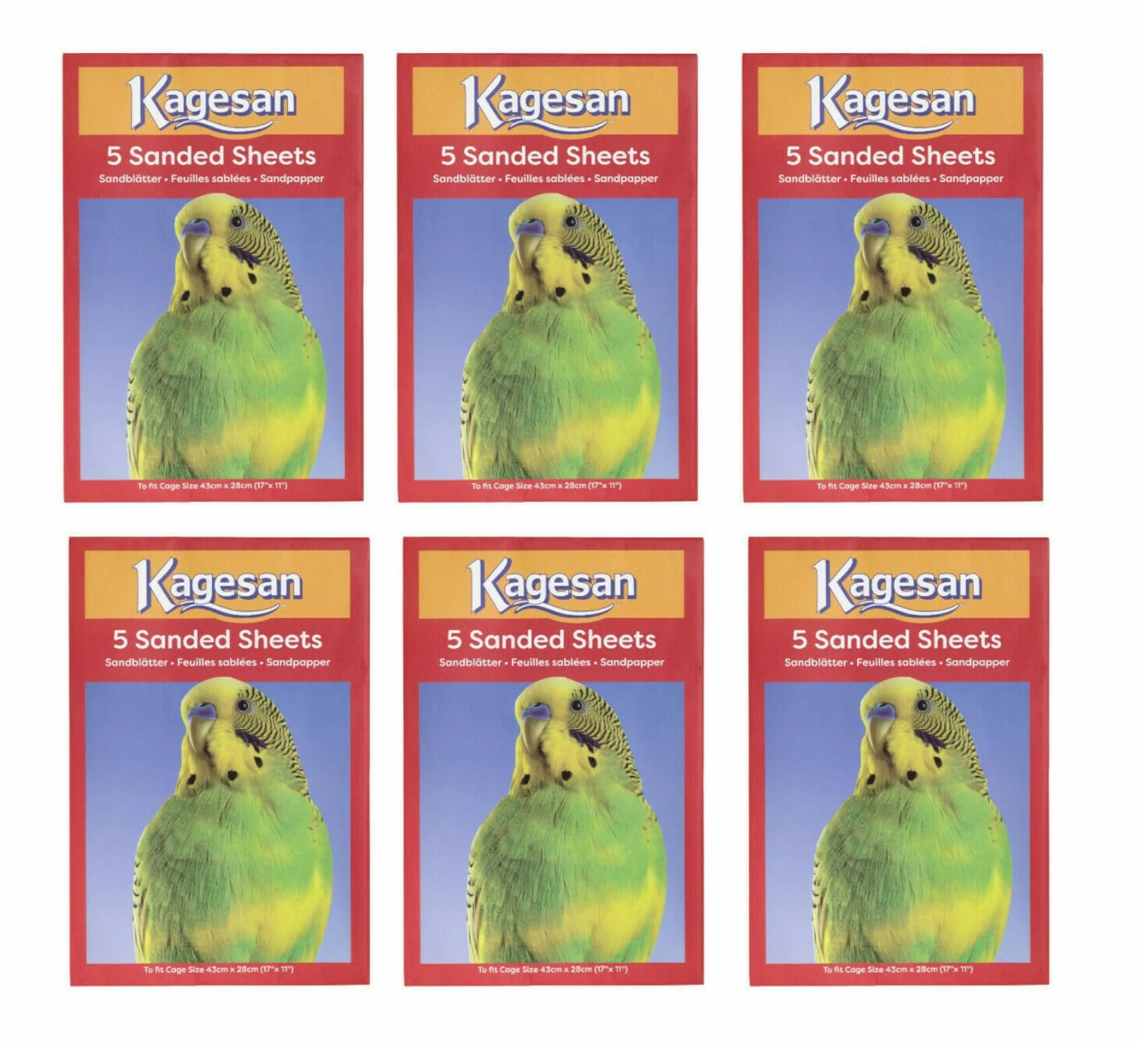 Paquete de 6 hojas de papel de arena para jaula de pájaros Kagesan, 6 x 5 unidades = 30 hojas de 43 cm x 28 cm 27137