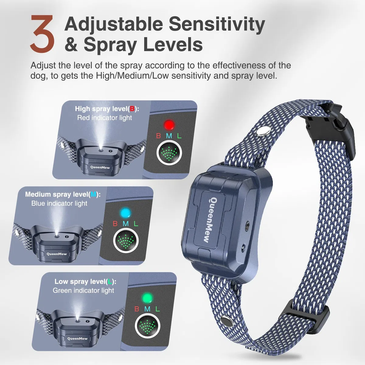 Bubbacare Collar Antiladridos Perros, Collar Antiladridos Citronela con Sensibilidad Rociado Ajustables, CollarAutomático de Spray Anti-ladridos Recargables y Seguros para Perros con 2 Correas