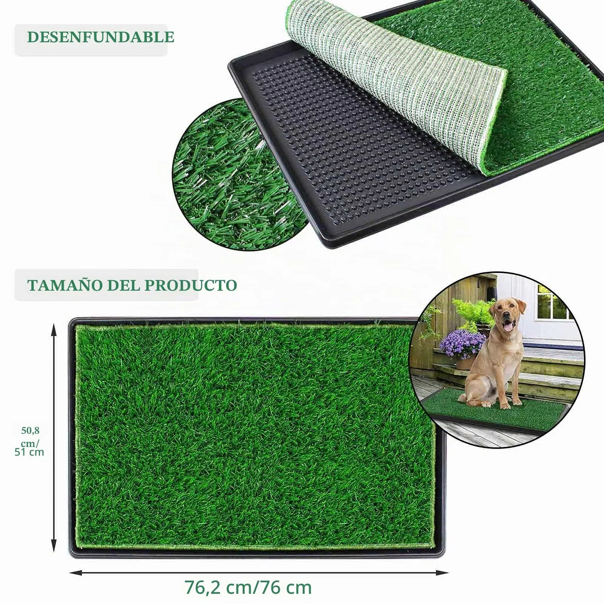 BRIAN & DANY 76 X 51cm Inodoro para Perros de Césped Artificial, Meadero para Perros con 2 Tapete de Césped para Reemplazar